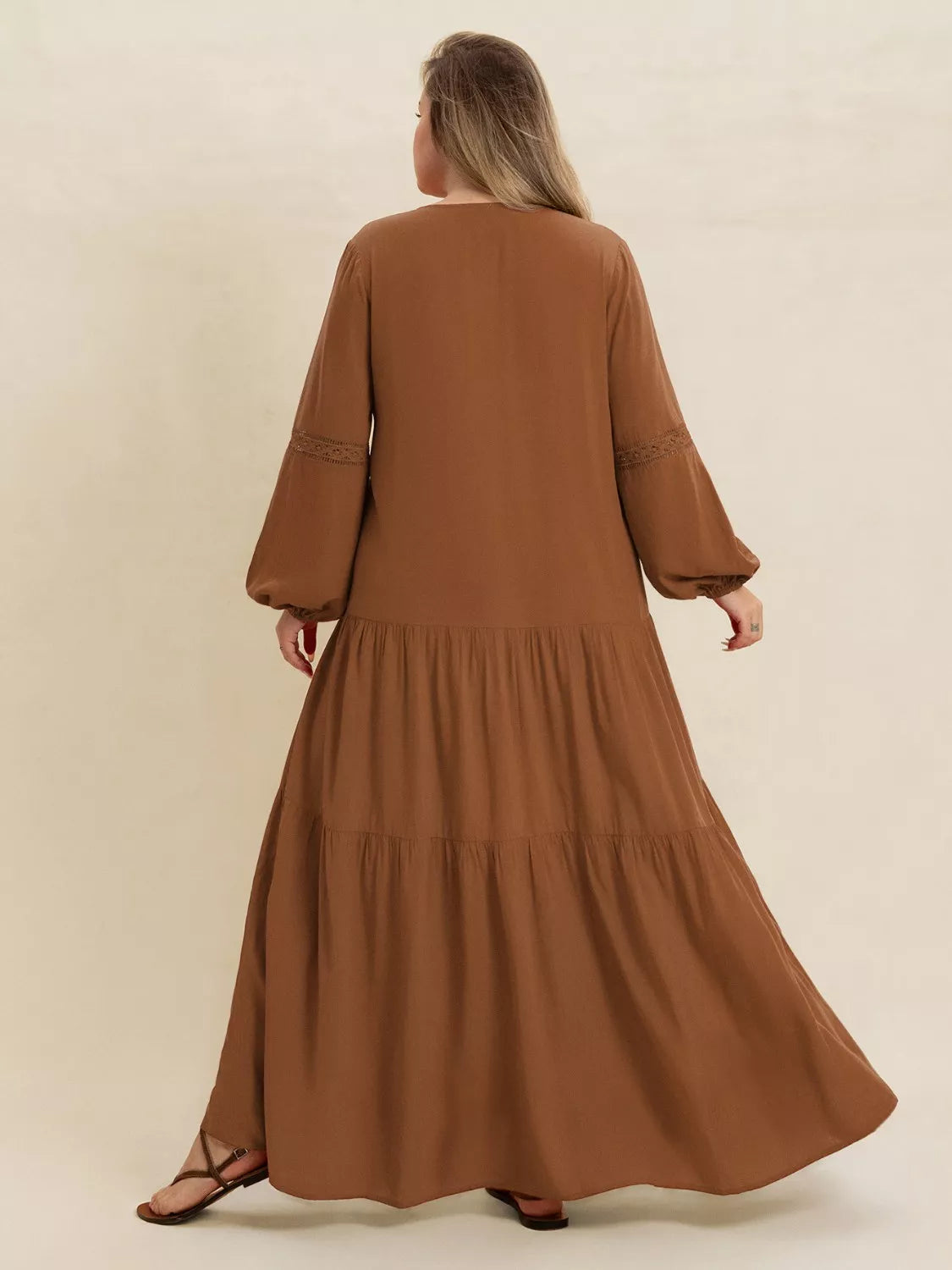 Bohemian Tiered Maxi Dress with Balloon Sleeves