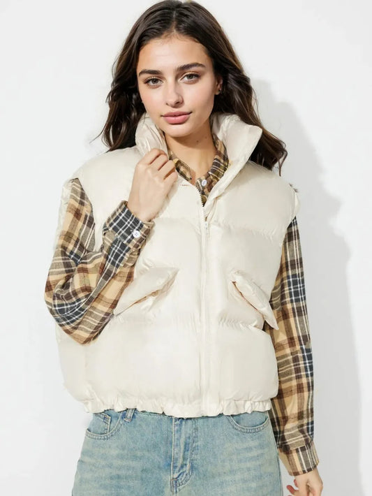 Zip-Up Vest Coat in Cream