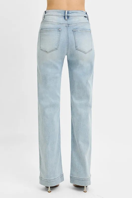 Risen High Rise Straight Leg Jeans in a Light Wash