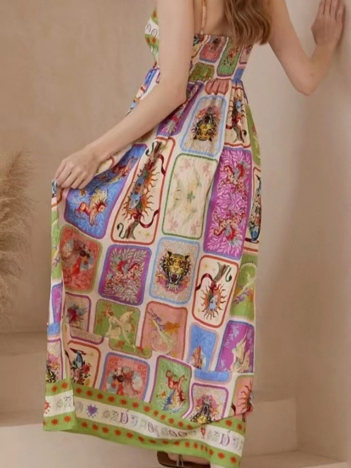 Smocked Square-Neck Cami Dress in Picture Color by Rosaline