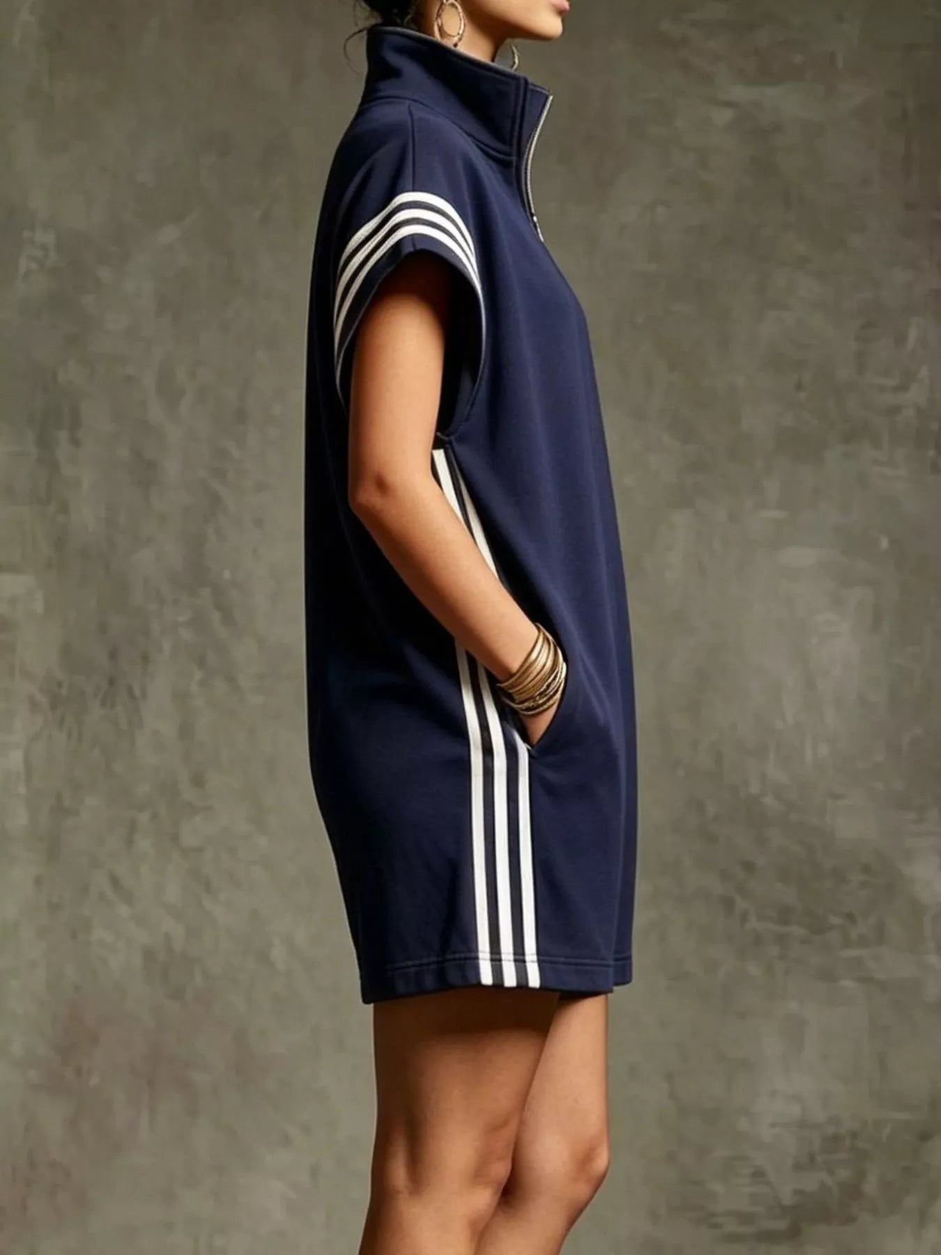 Striped Zip-Front Short-Sleeve Romper