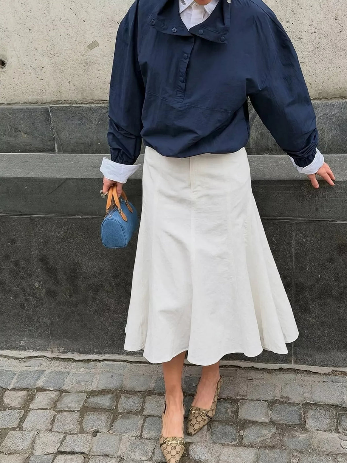 White High-Waisted Mermaid Midi Skirt