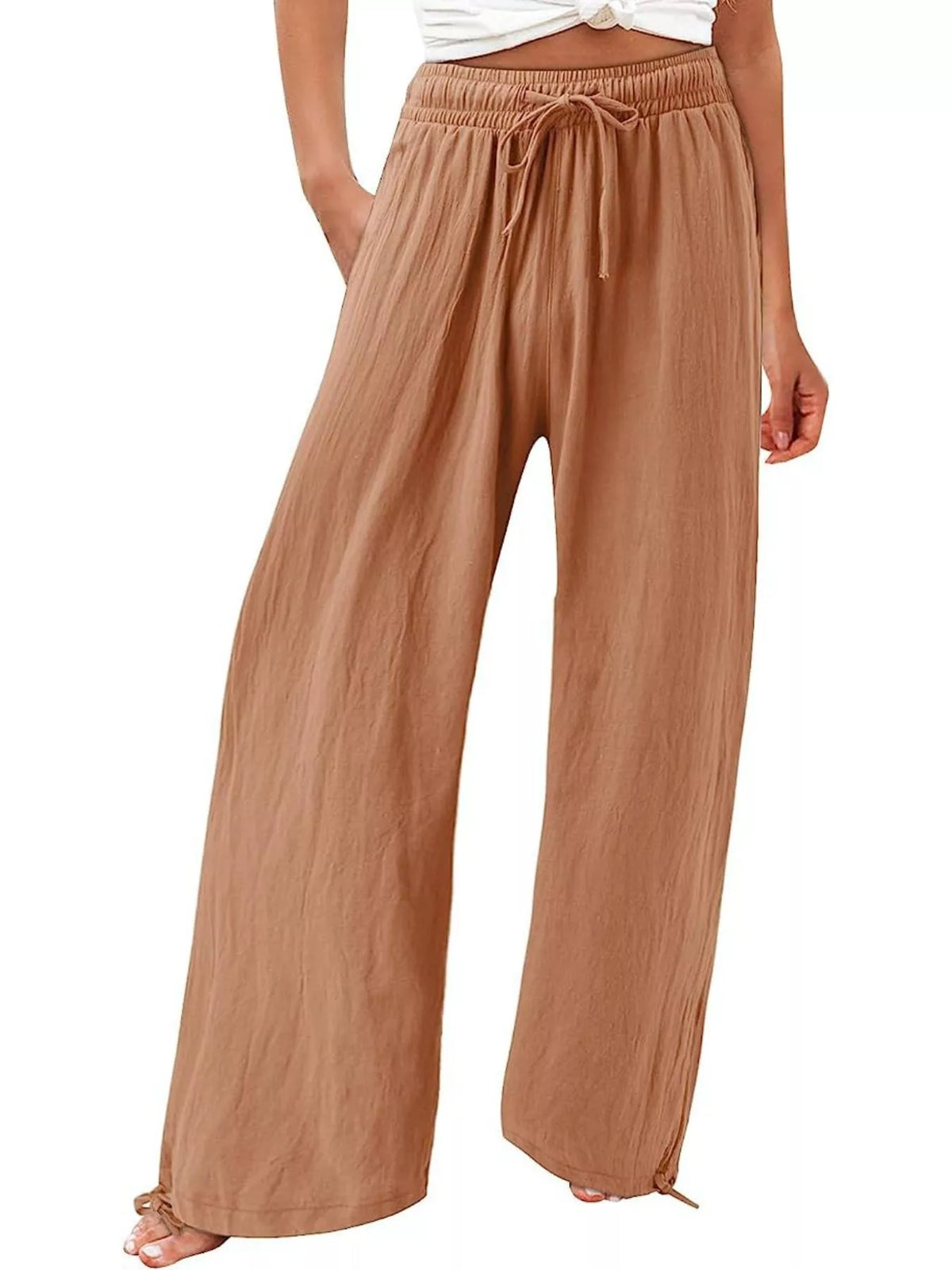 Drawstring Wide-Leg Plus Size Pants