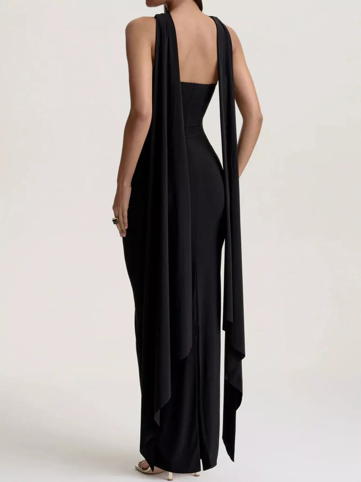 Strapless Ruched Bodycon Maxi Dress with Scarf