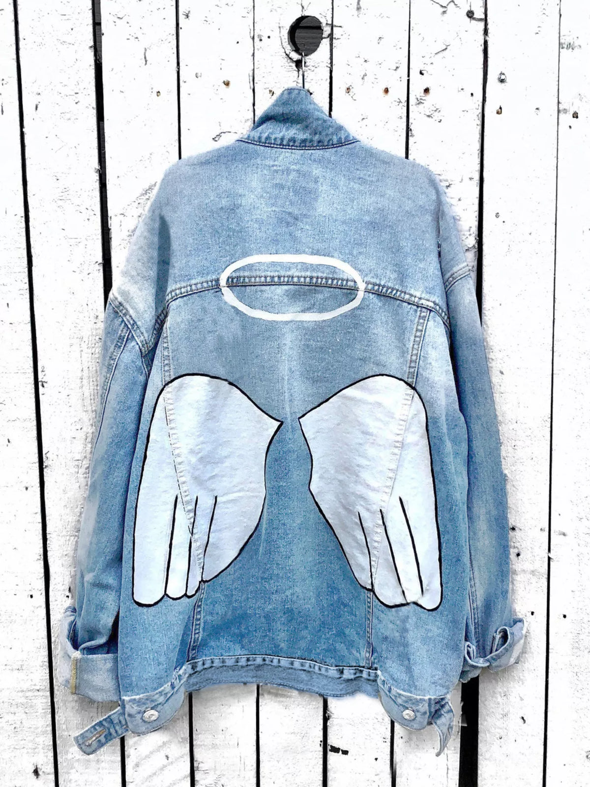 Oversized Angel Wings Graphic Denim Jacket