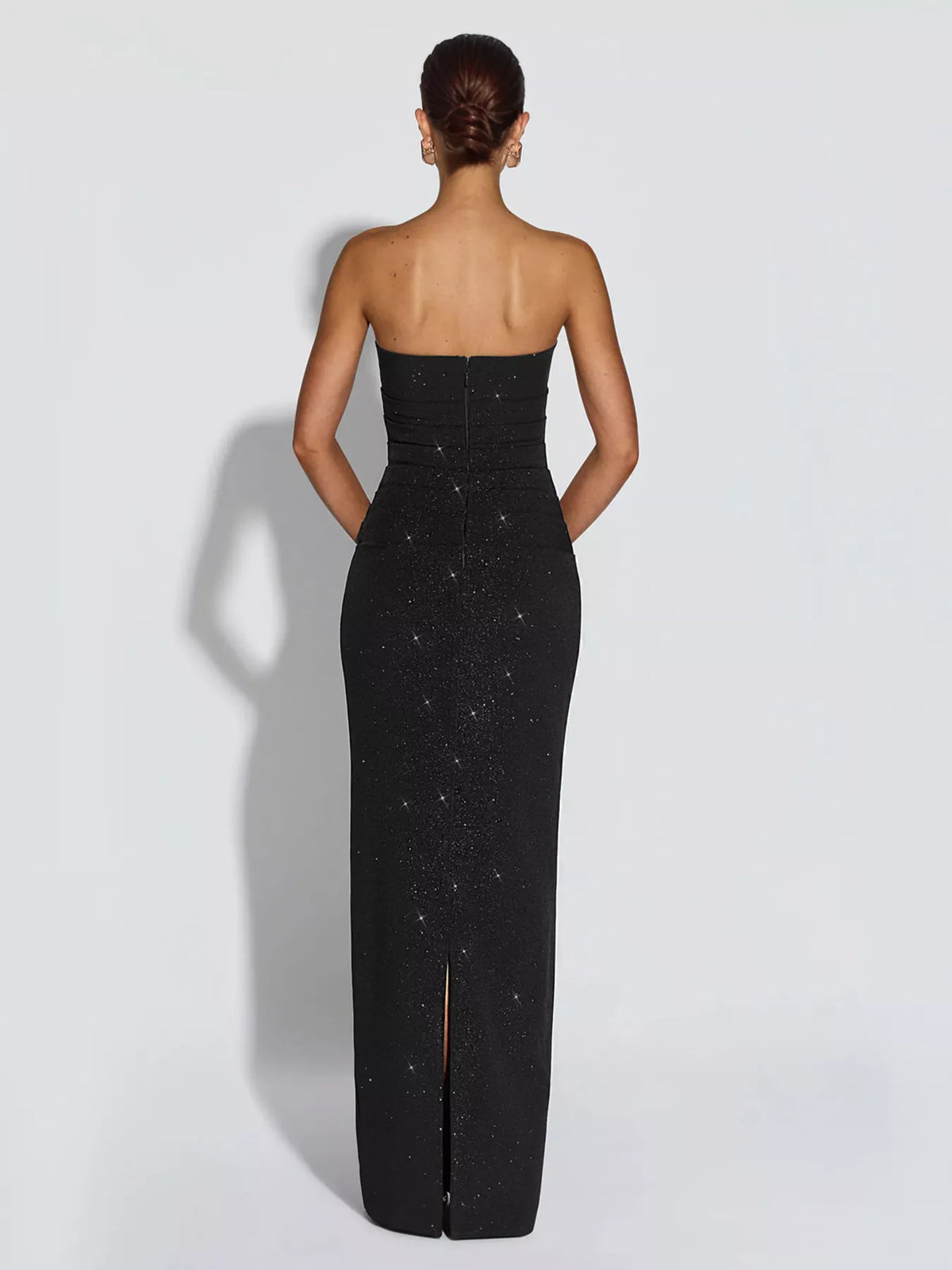 Glitter Tube Maxi Dress with Scarf in Black