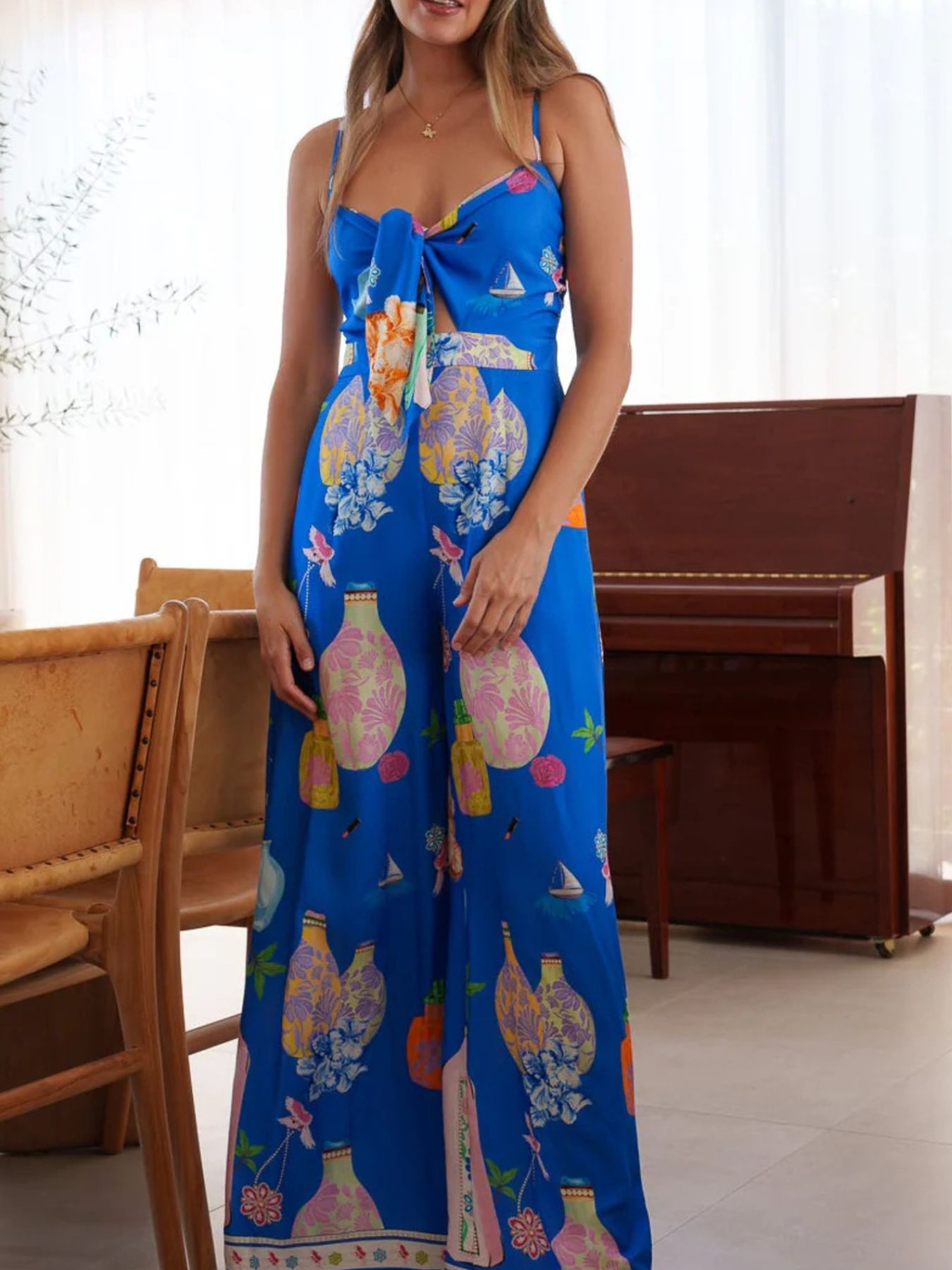 Tie-Front Wide Leg Jumpsuit