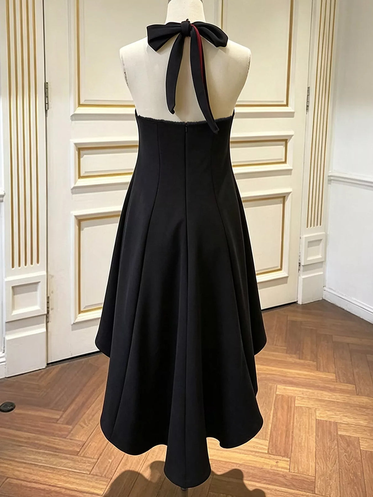High-Low Halter Neck Dress in Black