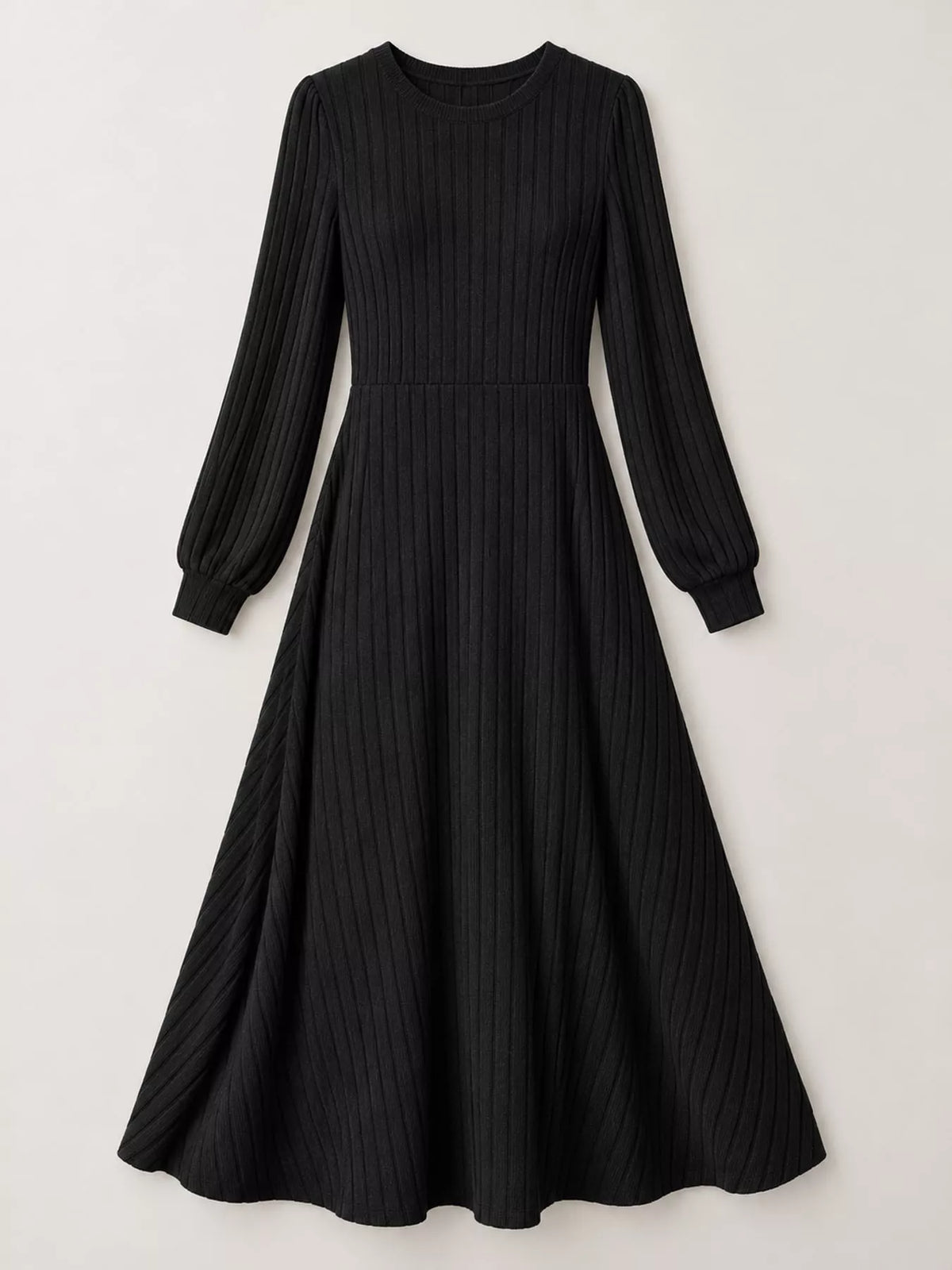 Ribbed Knit A-Line Midi Dress