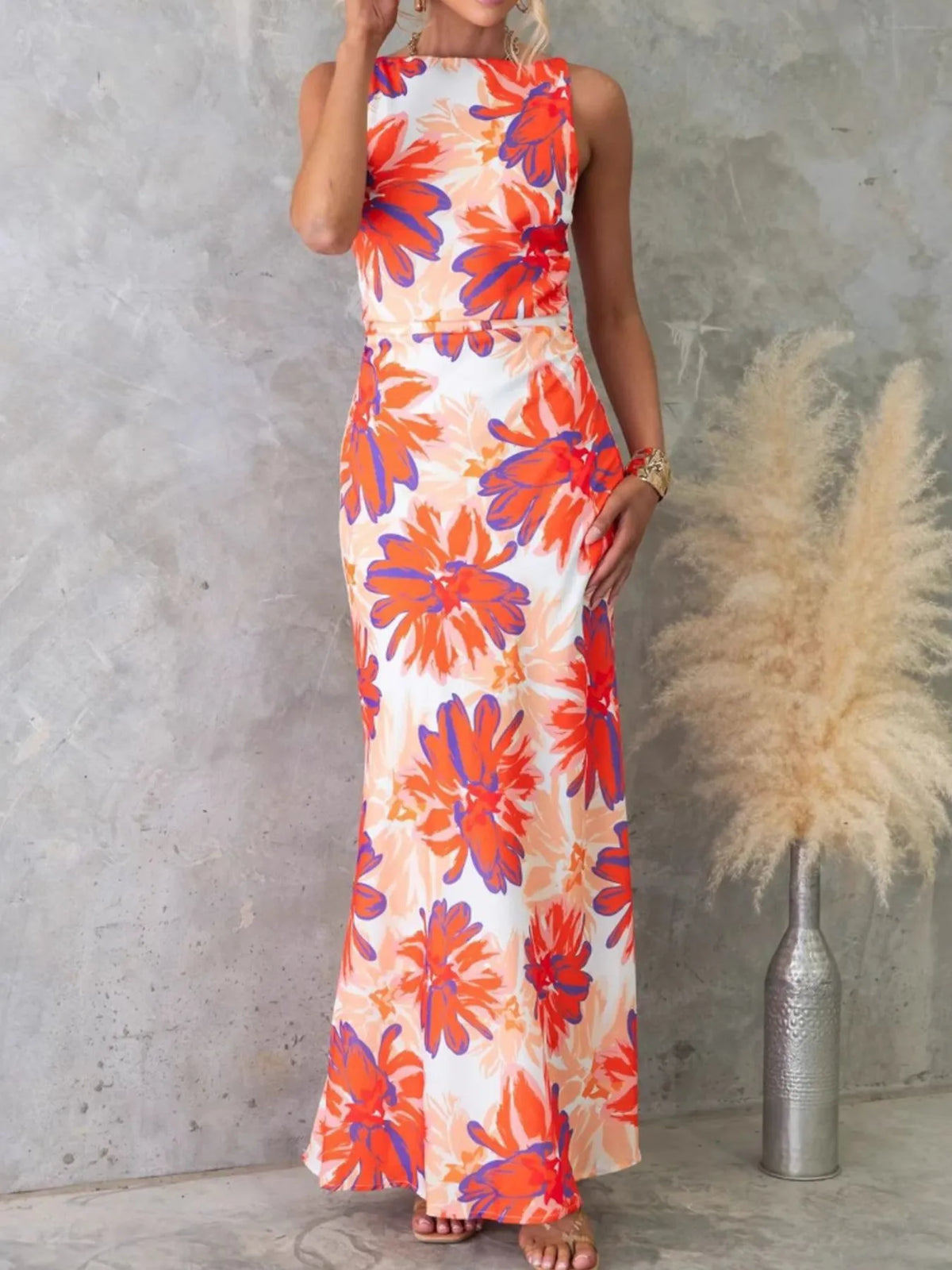 Backless Printed Maxi Dress