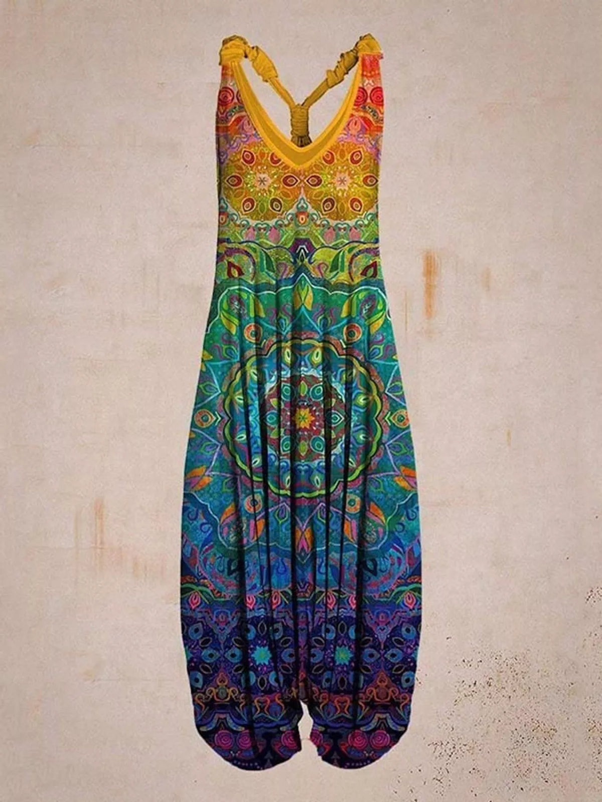 Plus Size Printed V-Neck Sleeveless Romper