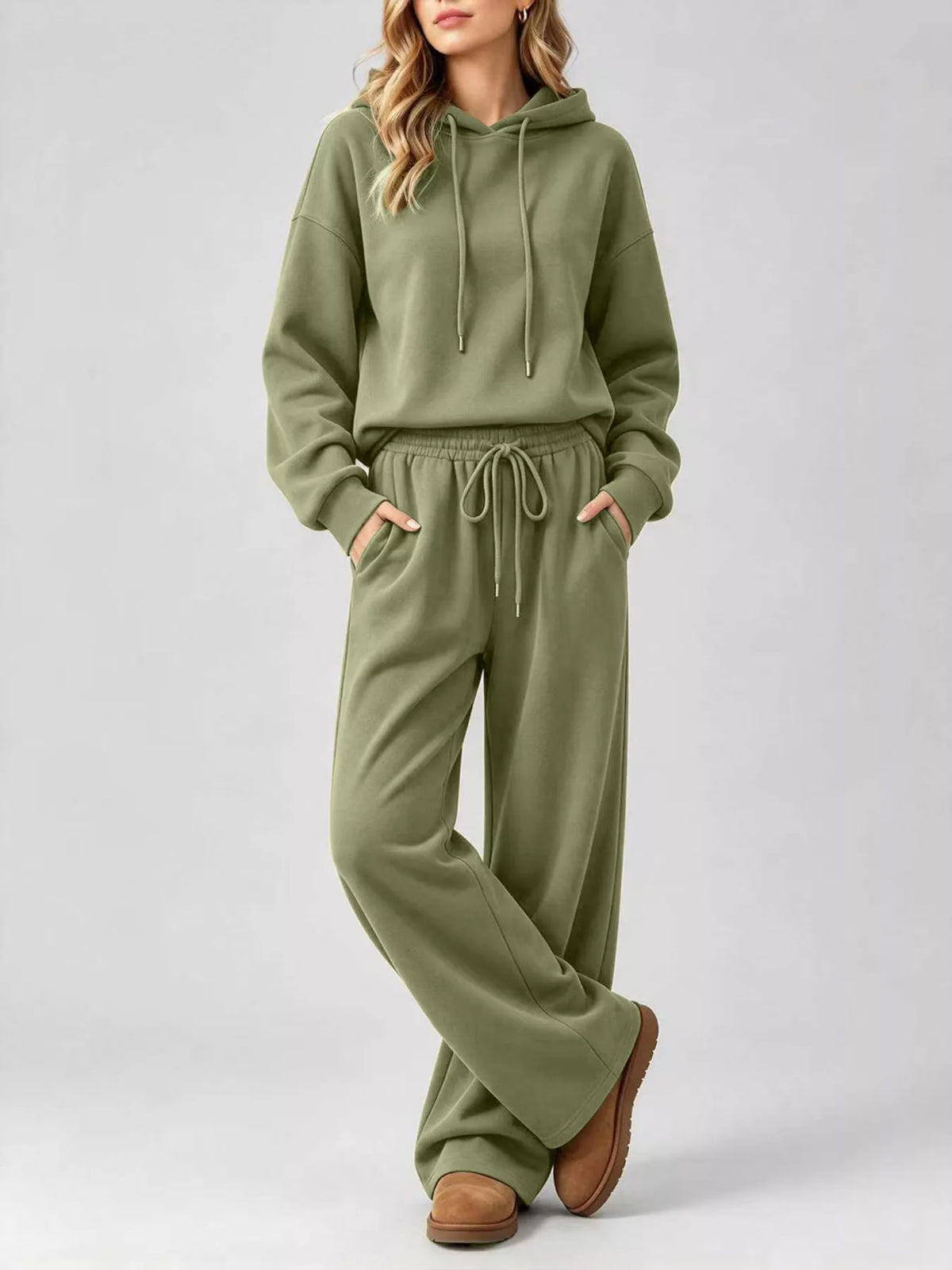 Dropped Shoulder Hoodie and Wide-Leg Pants Set
