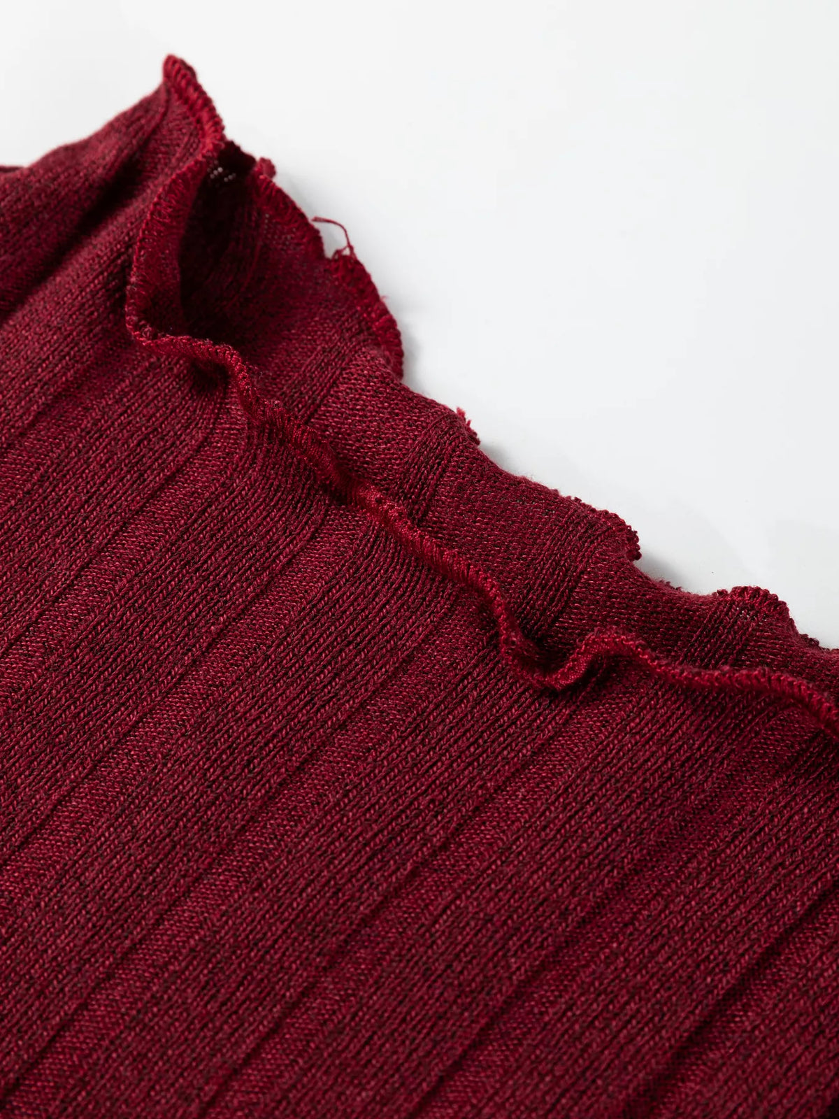 Frilled Neck Patchwork Mini Dress in Burgundy