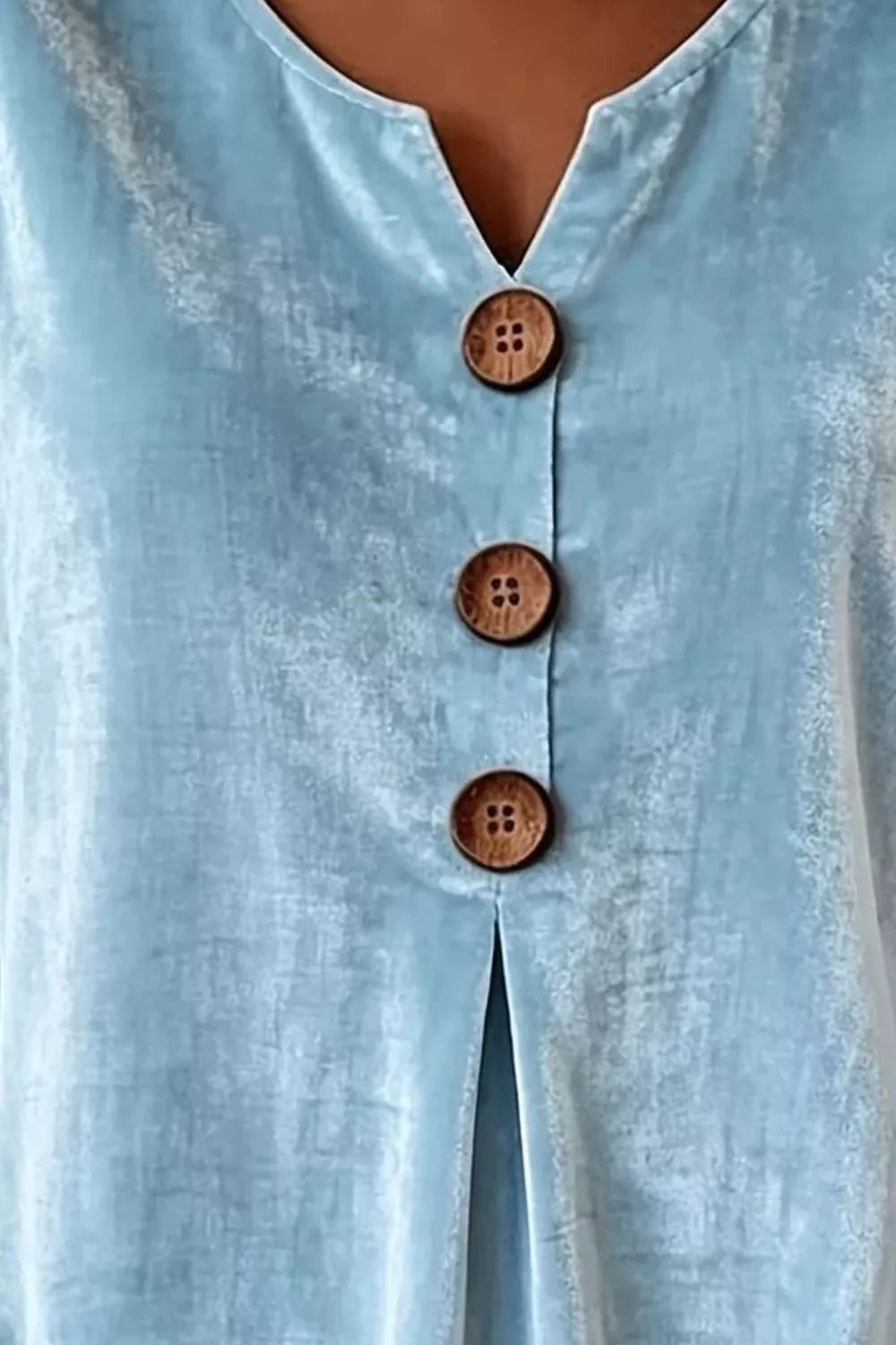 Velvet Button Decor Blouse with Ruffled Cuffs