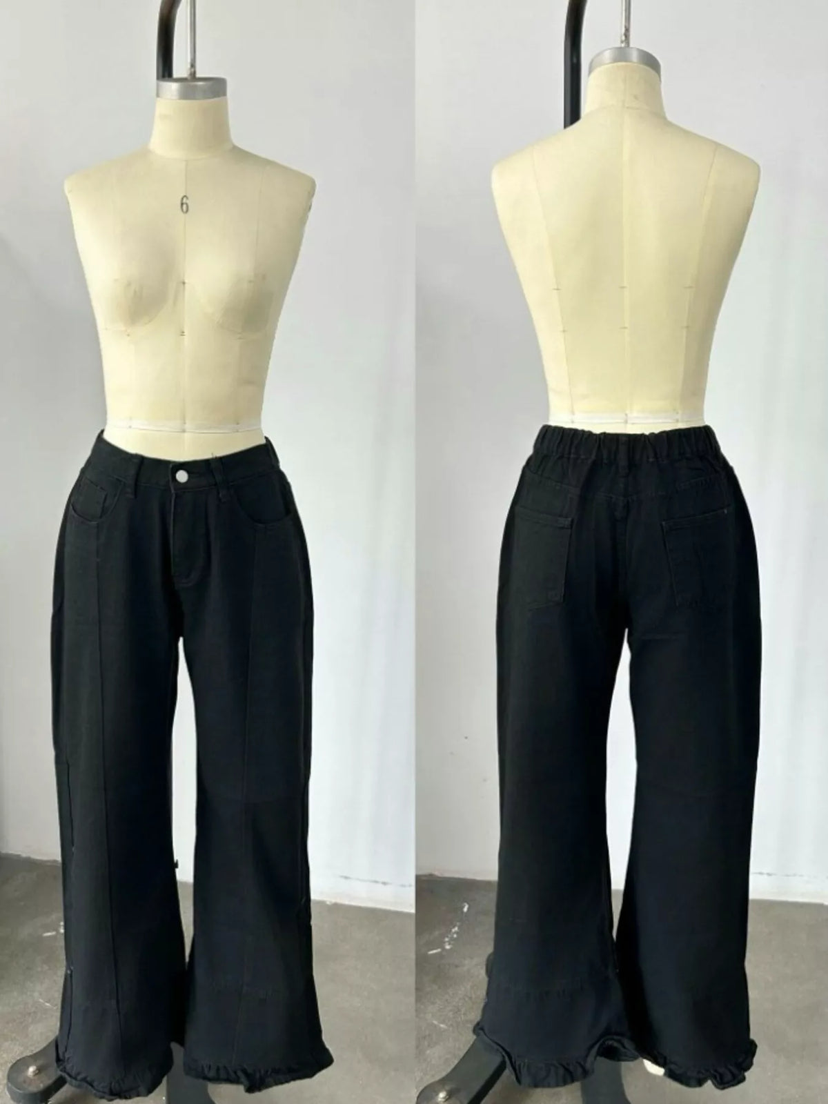 High-Waisted Wide-Leg Ruffle Hem Jeans by Invera