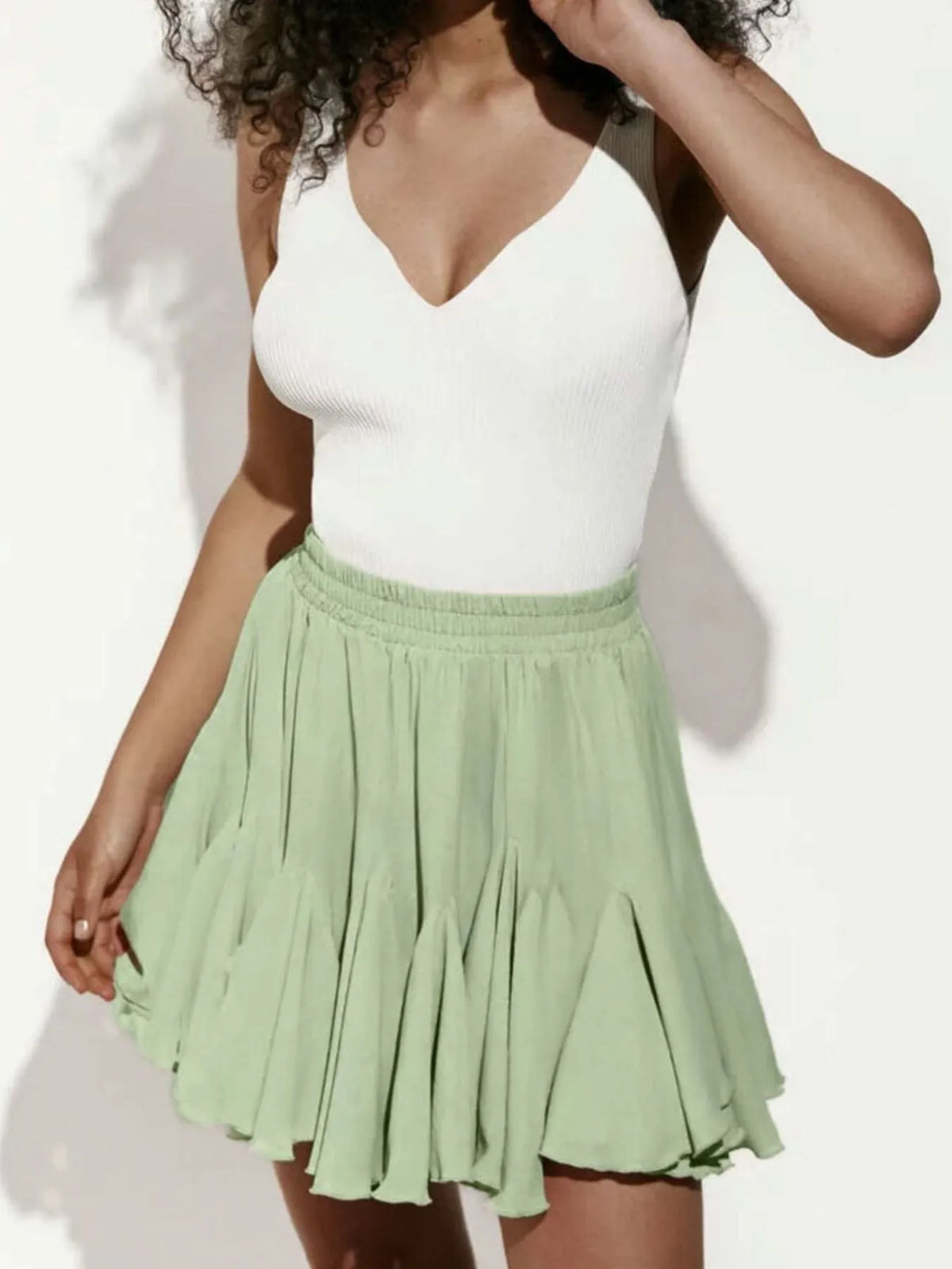 Ruffled-Hem Elastic Waist Skirt
