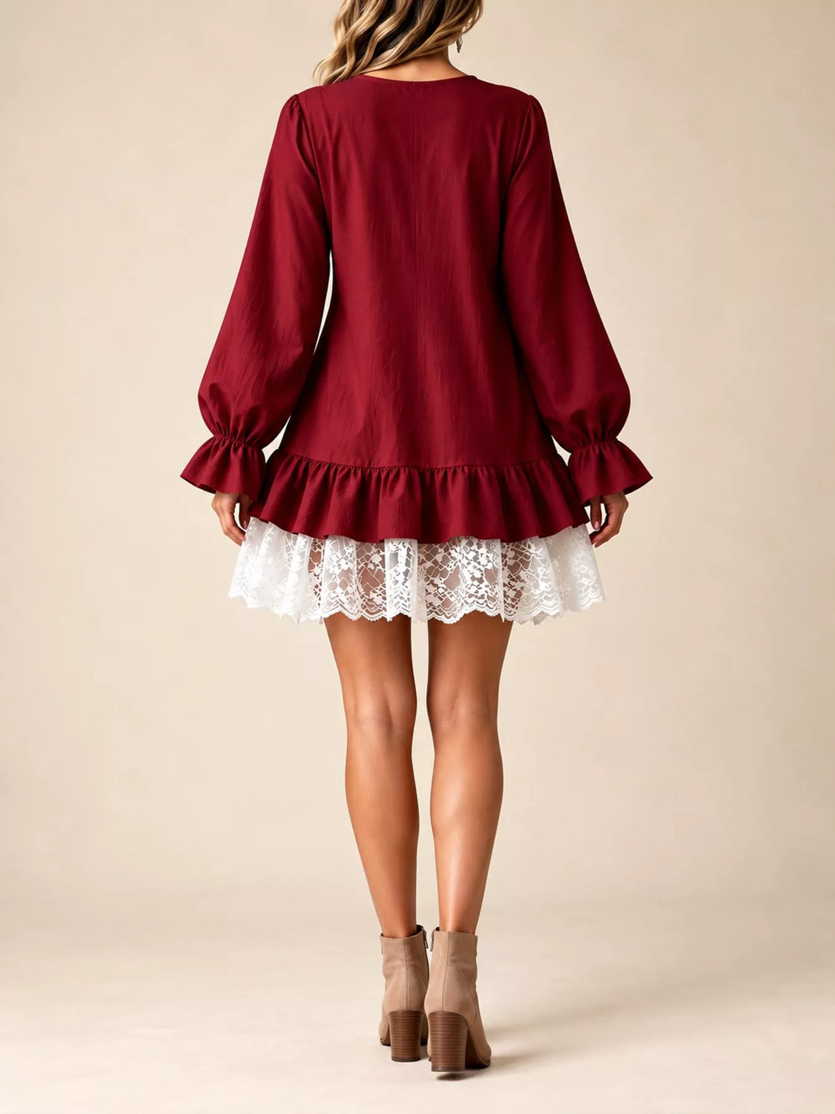 Lace Hem Flounce Sleeve Dress