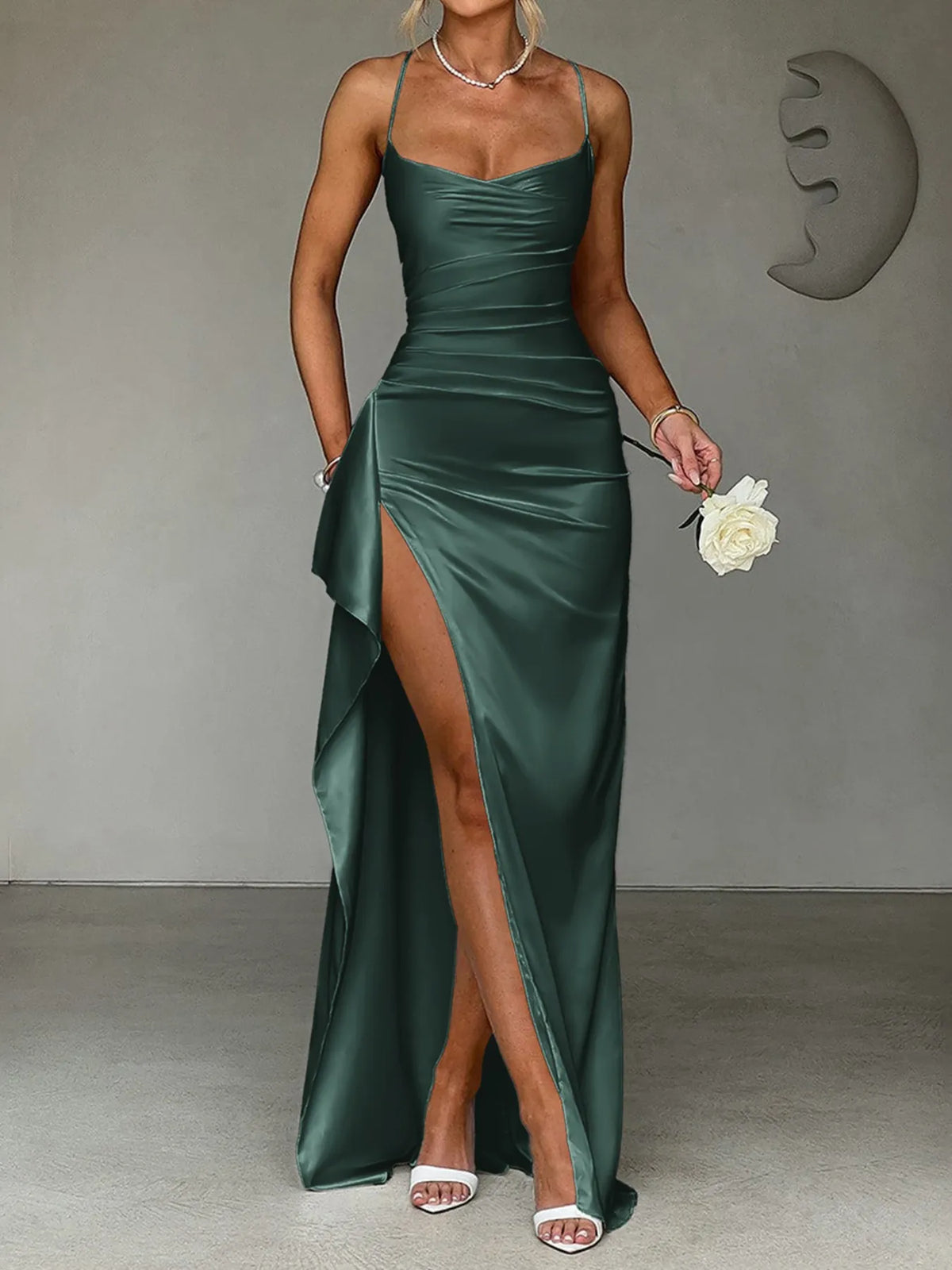 Slit Crisscross Back Maxi Cami Dress