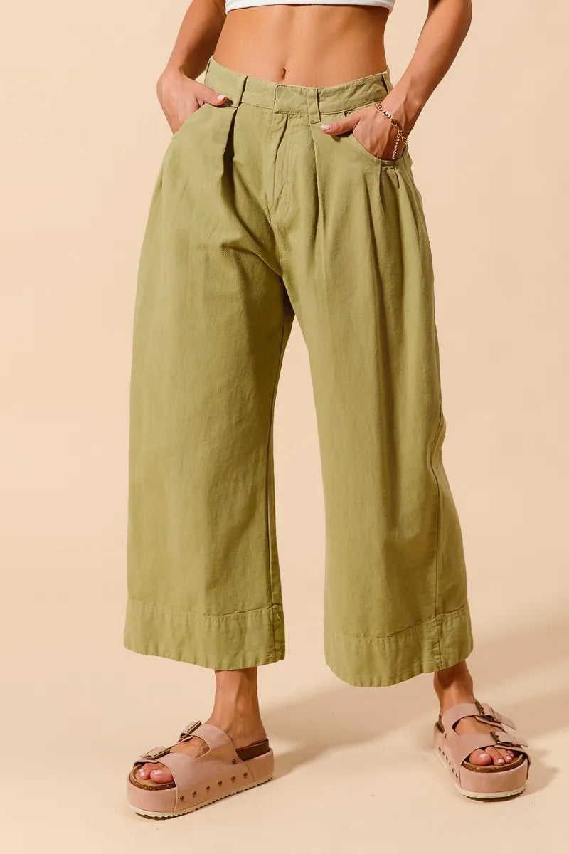So Me Wide-Leg Chino Pants in Sage