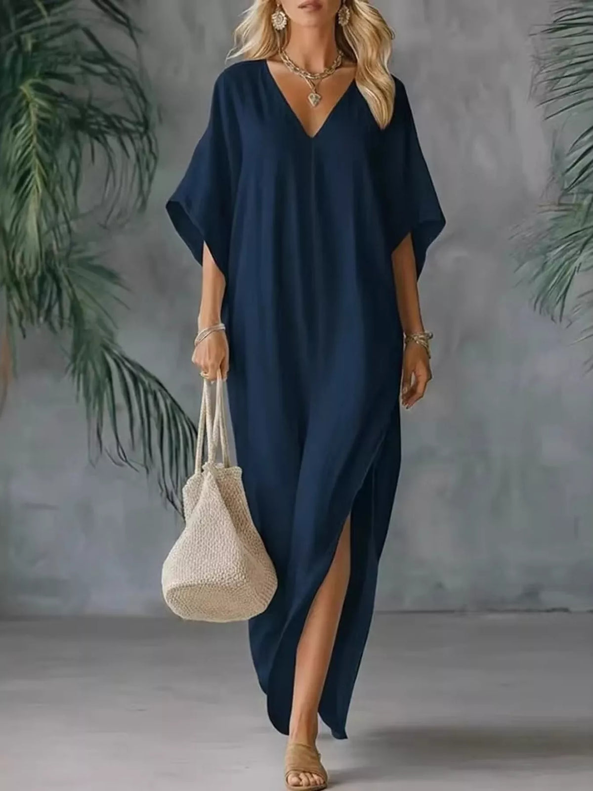 V-Neck Maxi Dress with Side Slits