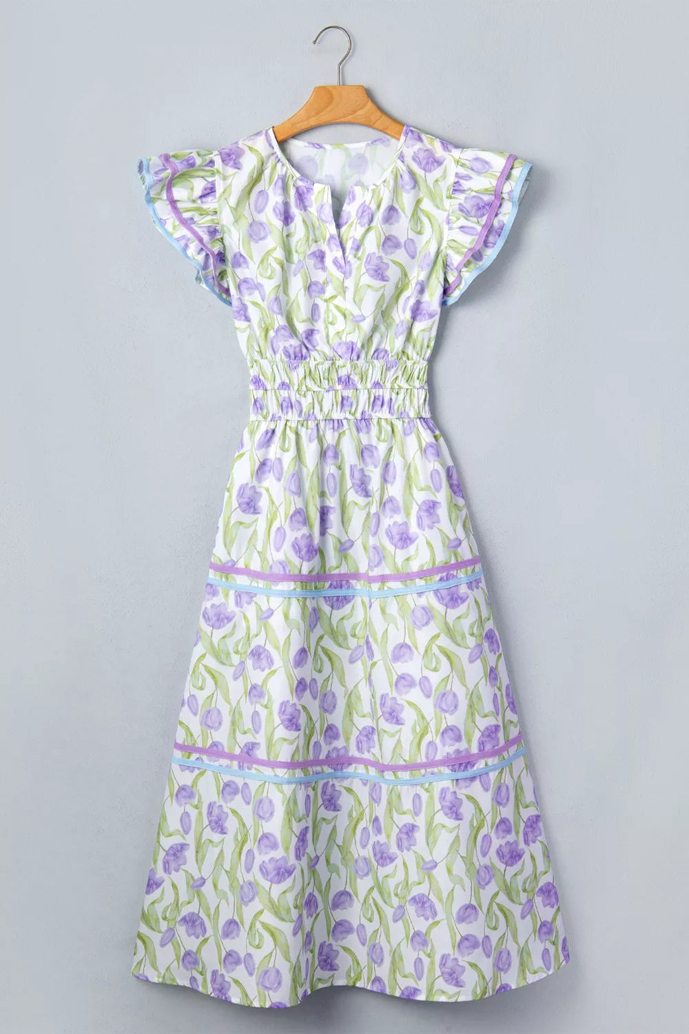 Tiered Contrast Trim Midi Dress in Floral