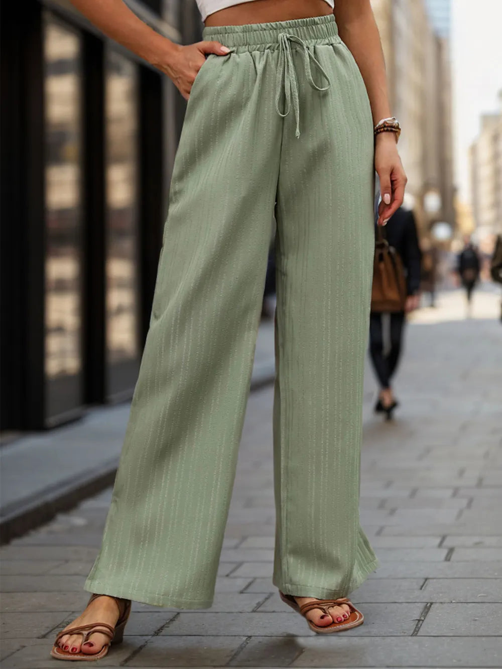 High Waist Wide Leg Pants in Sage