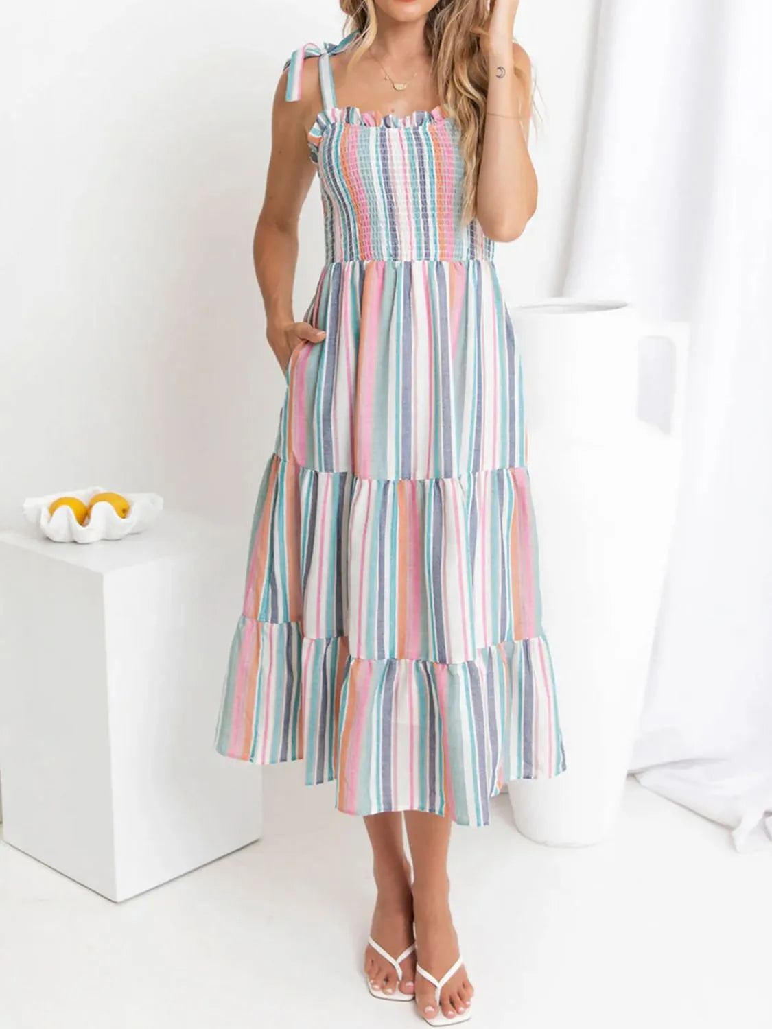 Contrast Striped Square Neck Cami Dress