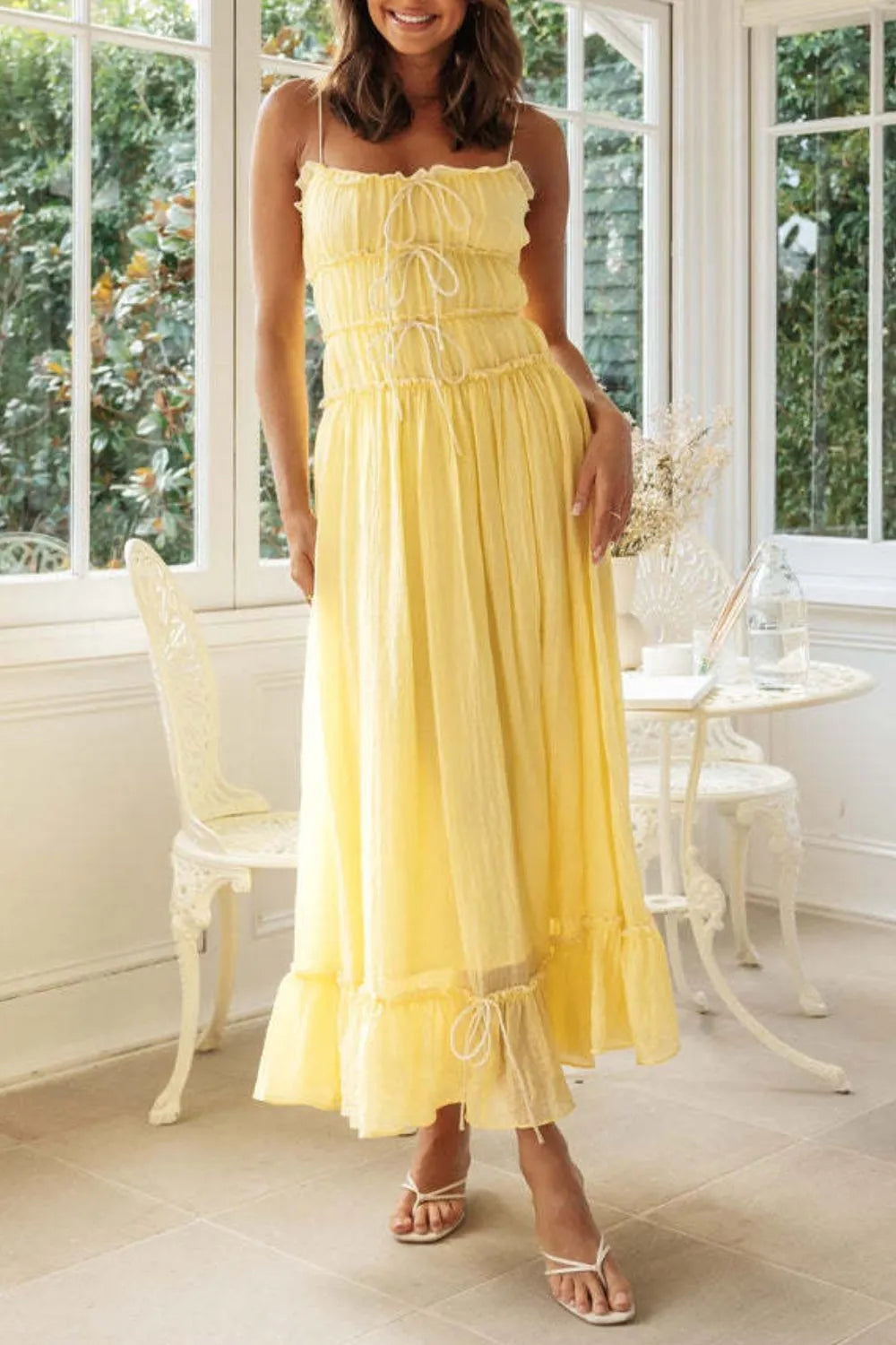 Frill Lace-Up Midi Cami Dress