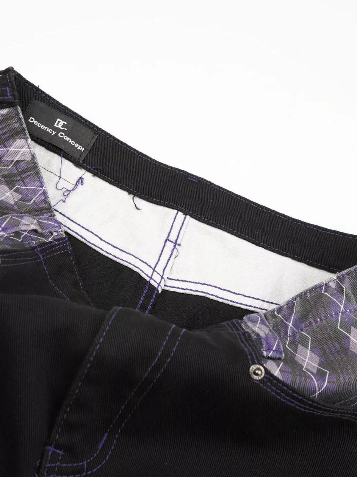 High-Waisted Wide-Leg Jeans with Argyle Accents in Black by TrendMaster
