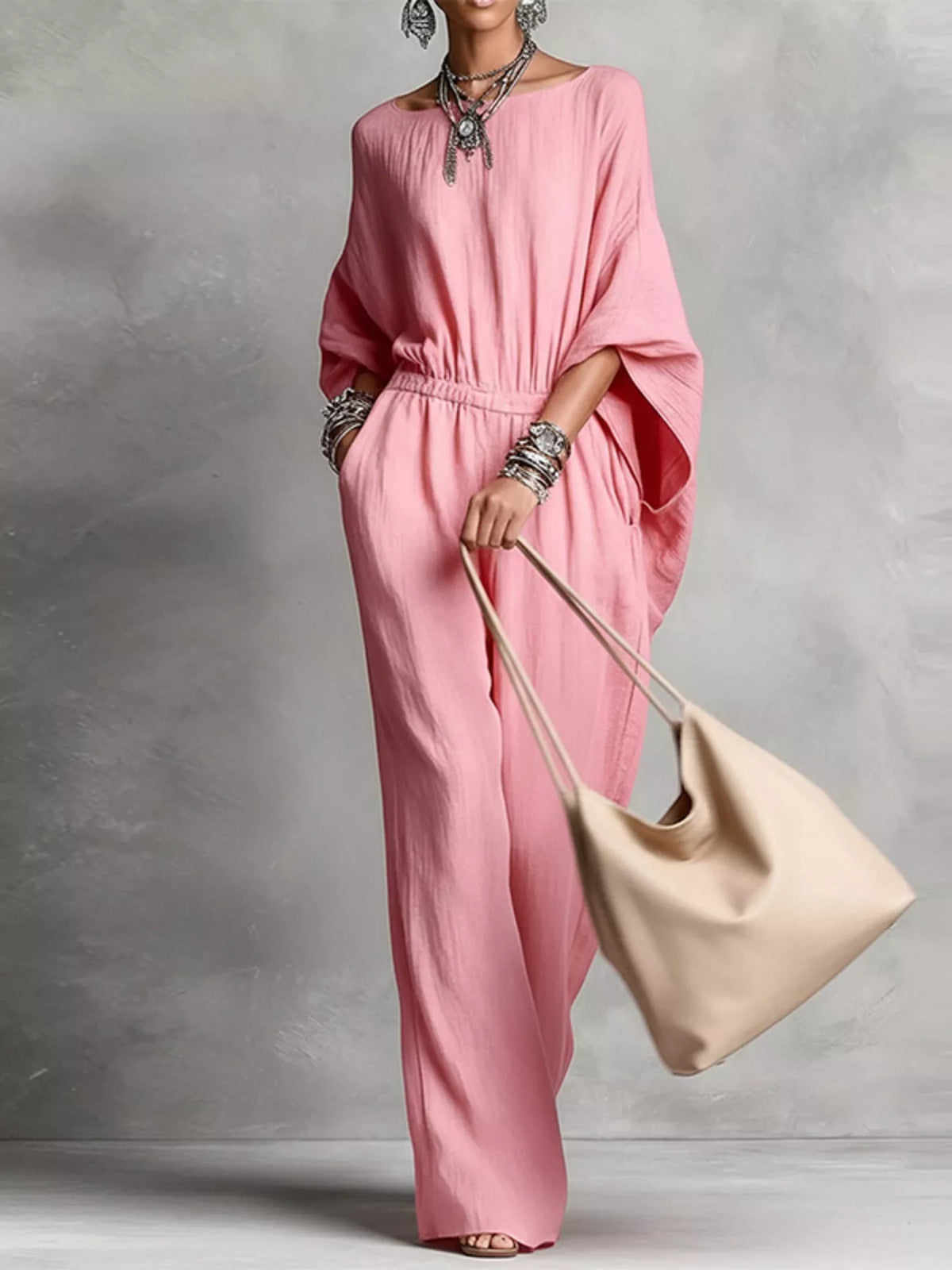 Boat Neck Batwing Sleeve Wide-Leg Jumpsuit