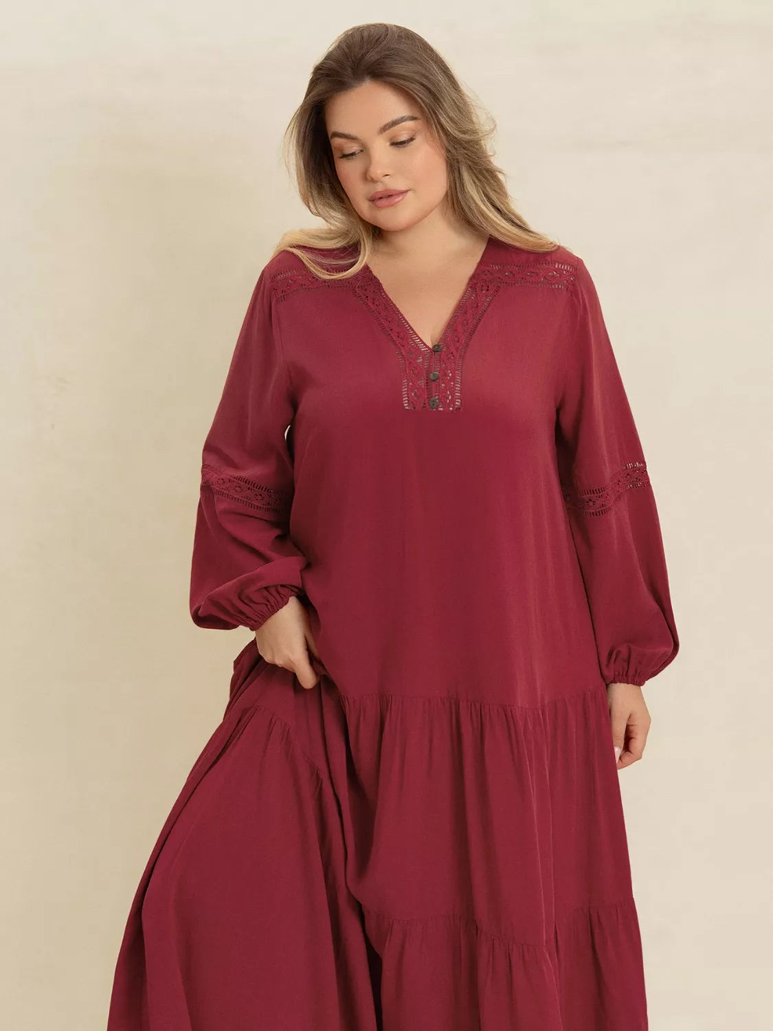 Bohemian Tiered Maxi Dress with Balloon Sleeves