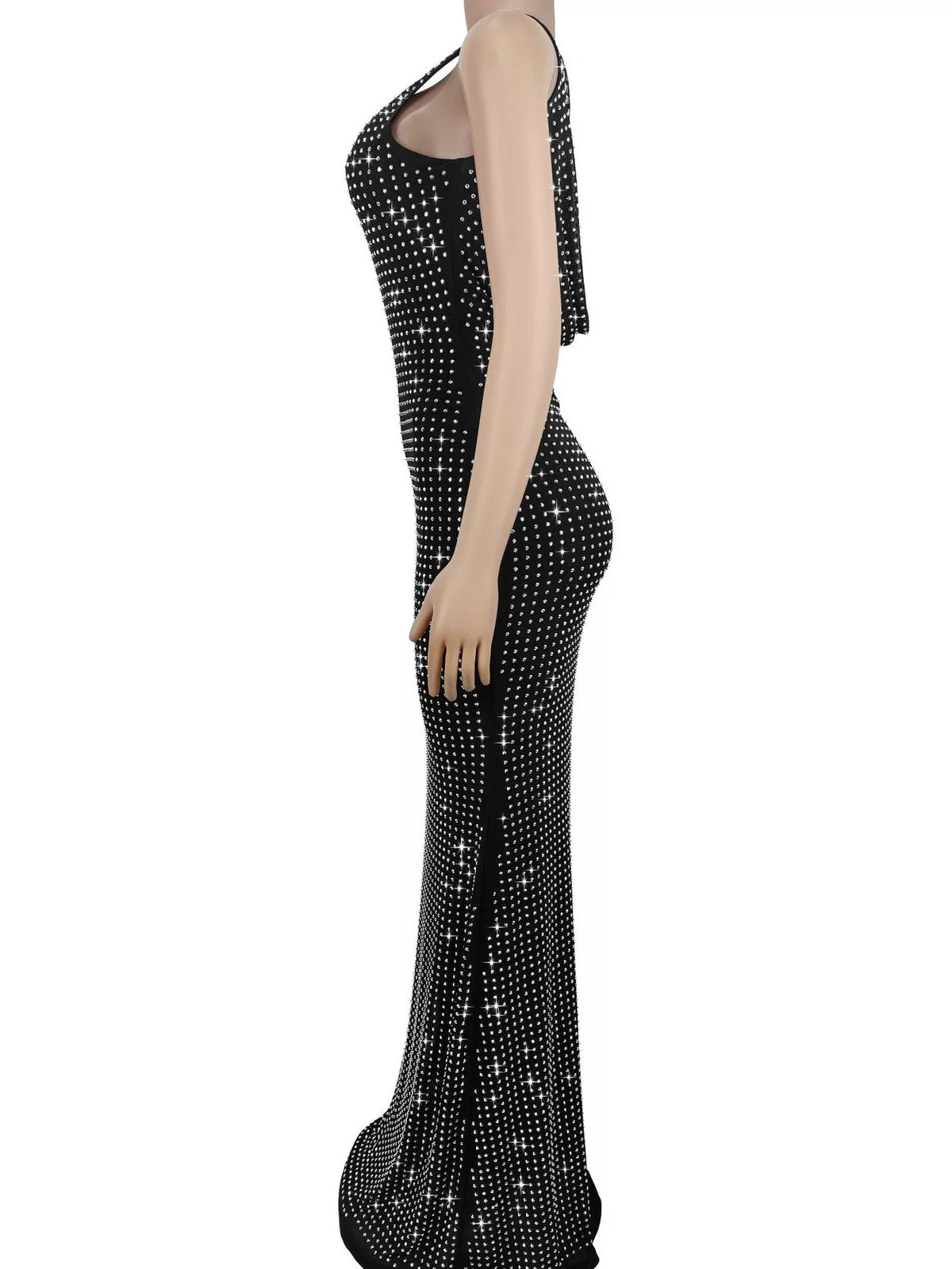 Sleeveless Rhinestone Bodycon Maxi Dress
