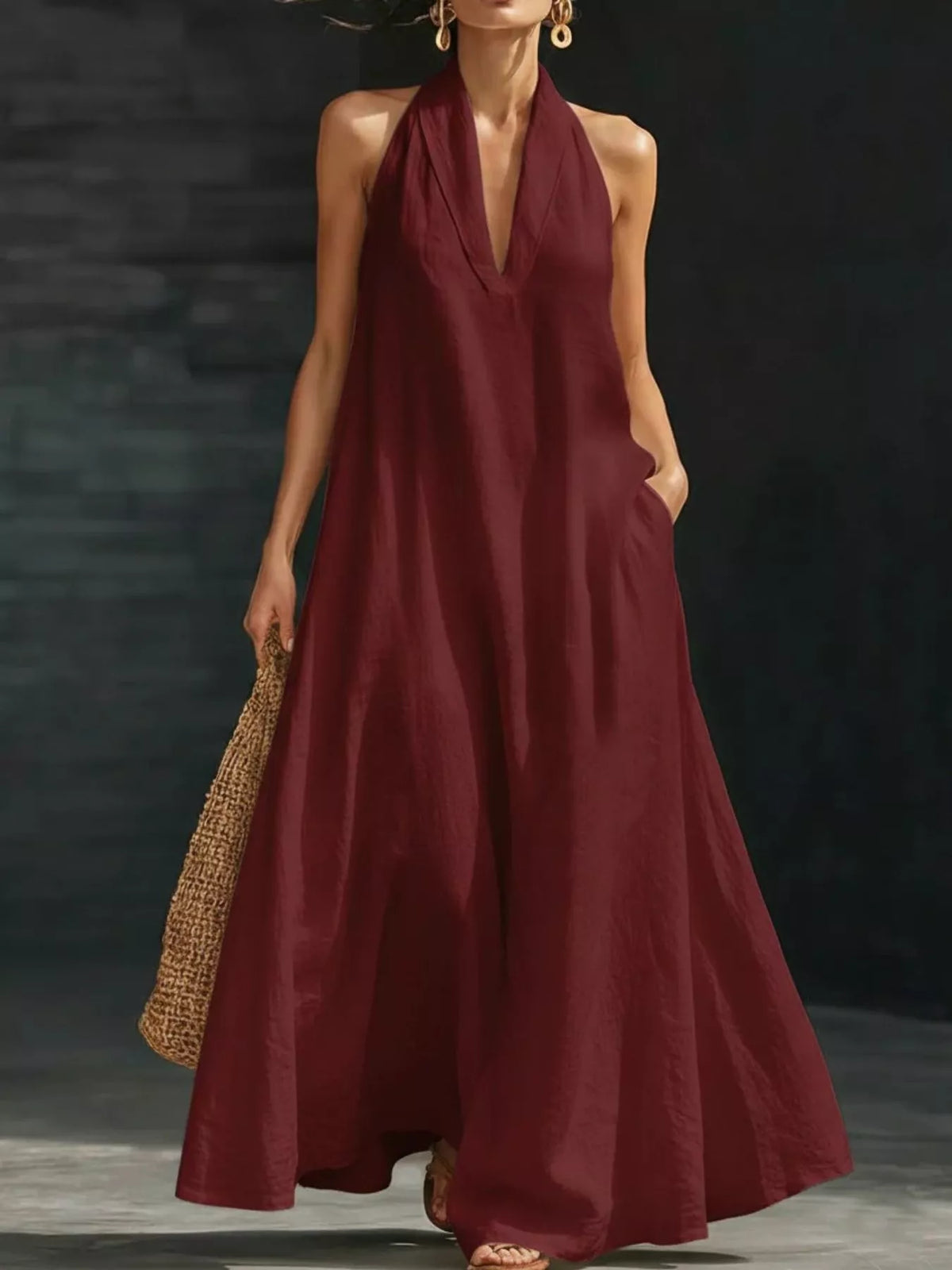 Halter Neck Maxi Dress with Pockets
