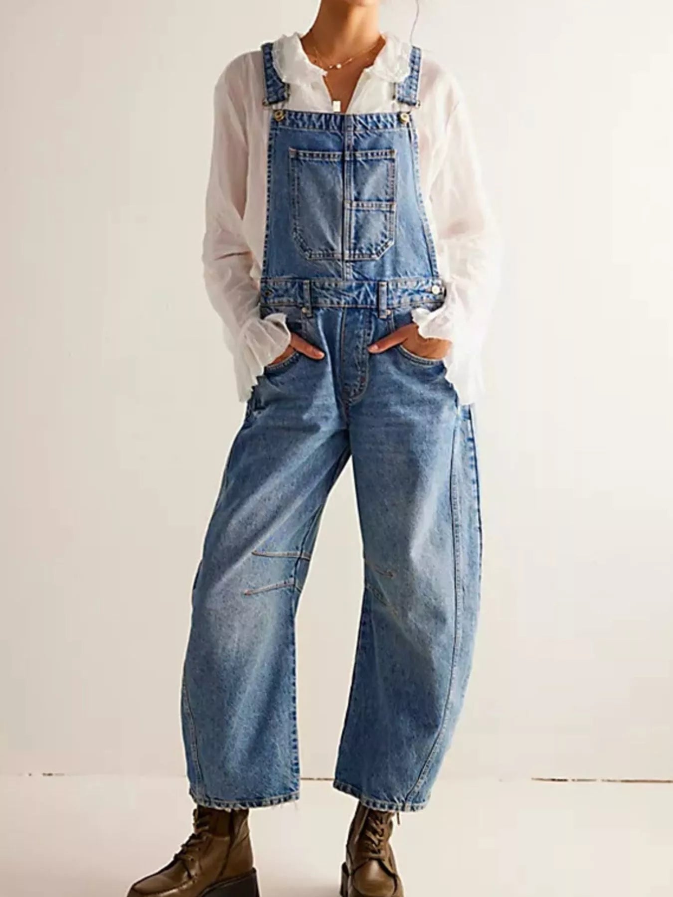 Wide Strap Wide Leg Denim Overalls by Dreamy Drapes