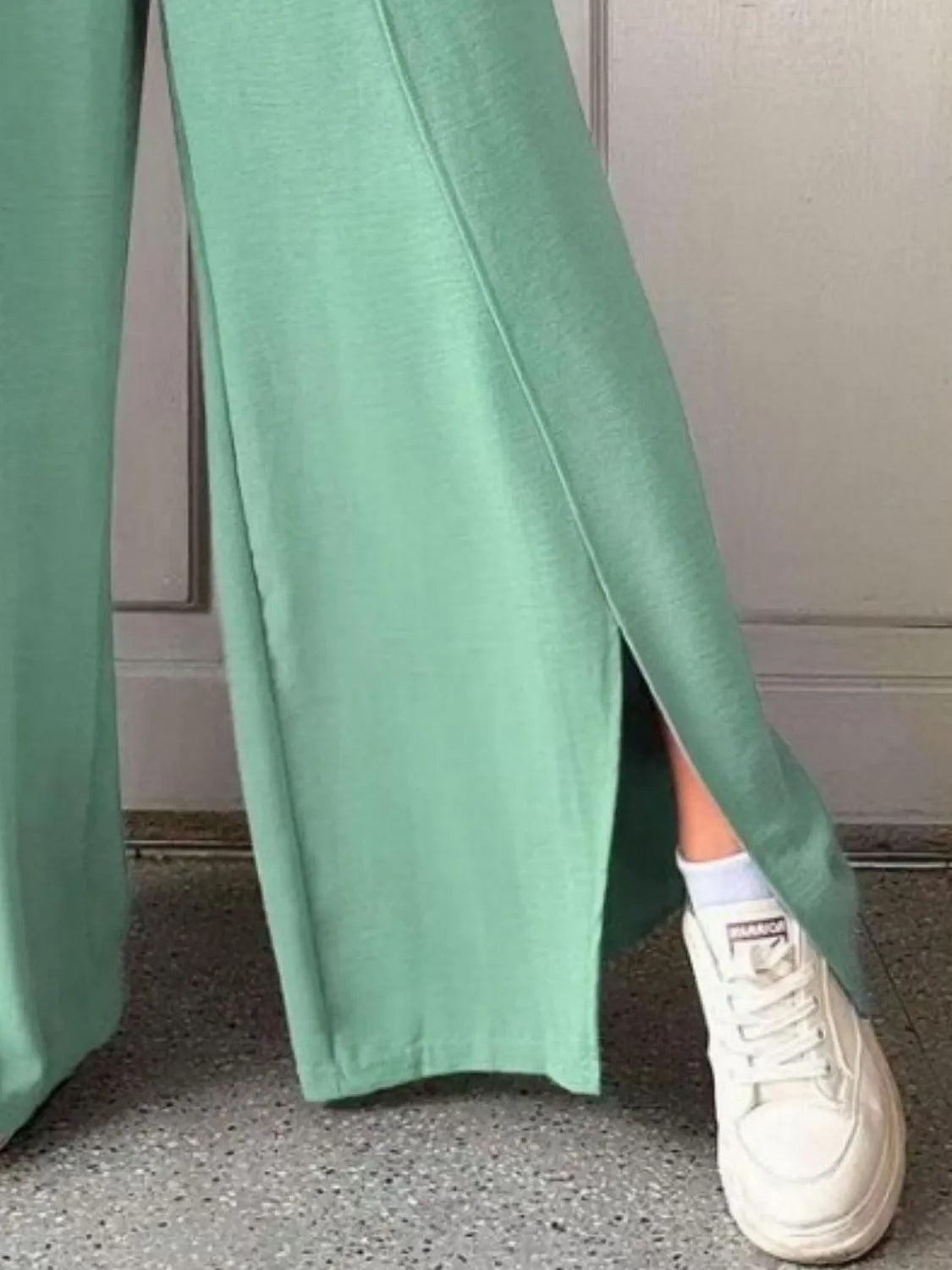 Frilled Slit Wide-Leg Pants