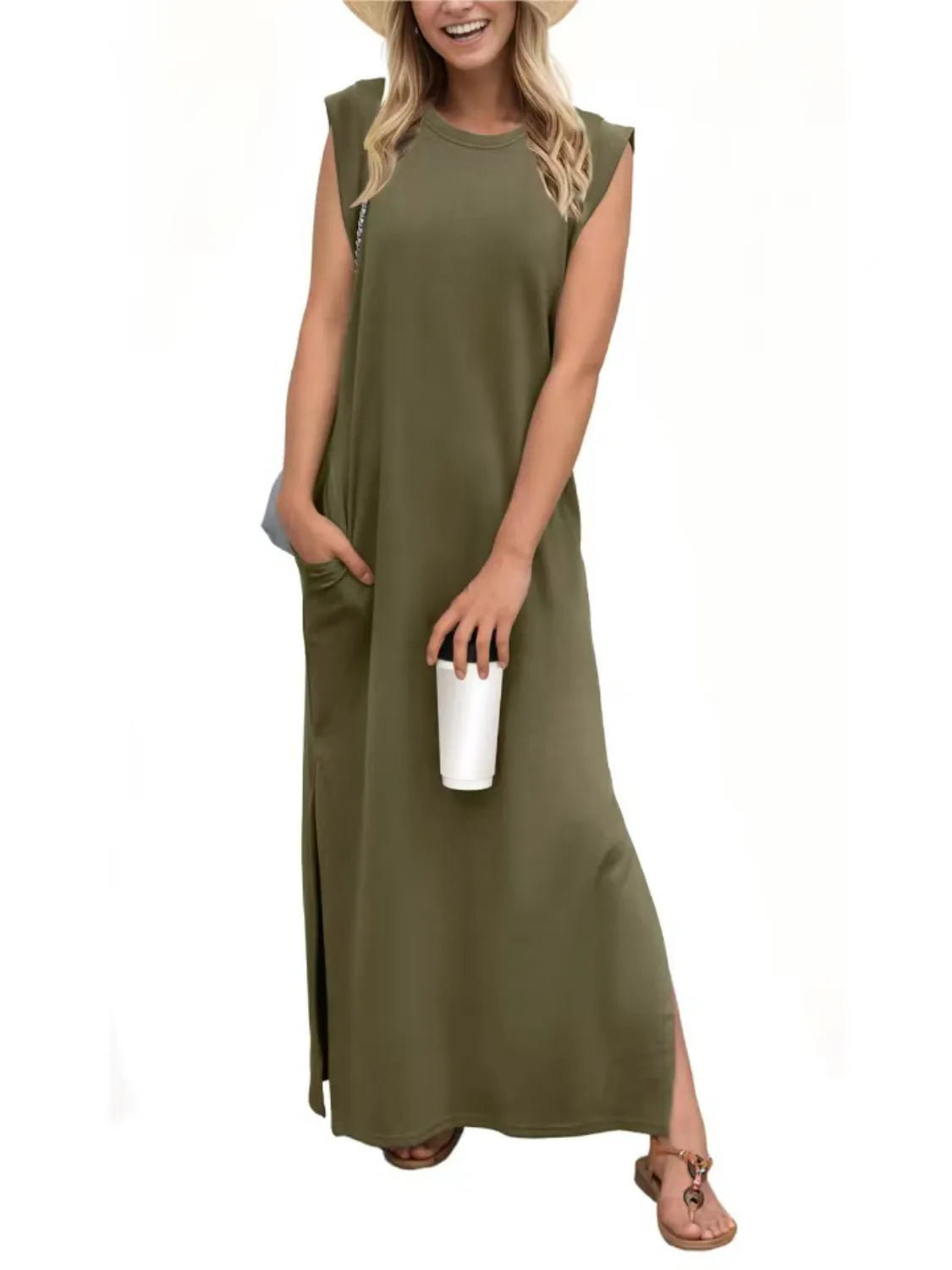 Plus Size Slit Round Neck Maxi Tank Dress