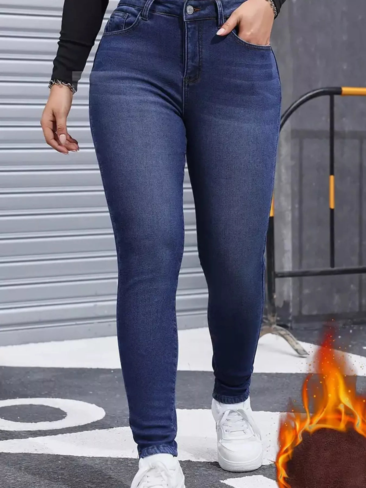 High-Waisted Fleece-Lined Skinny Jeans