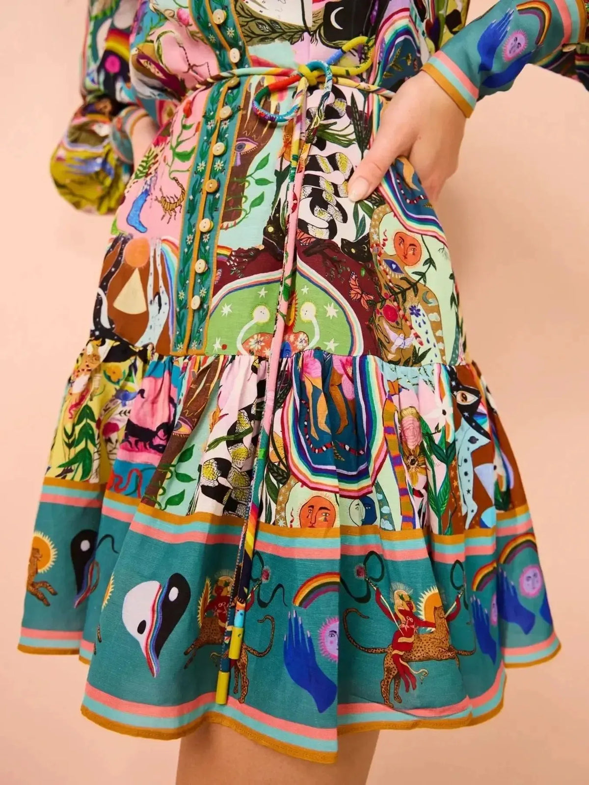 Printed Long Sleeve Mini Dress in Multicolor