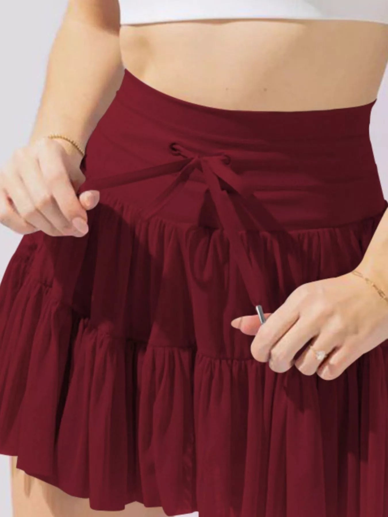 Tiered Drawstring Skort in Dusty Blue