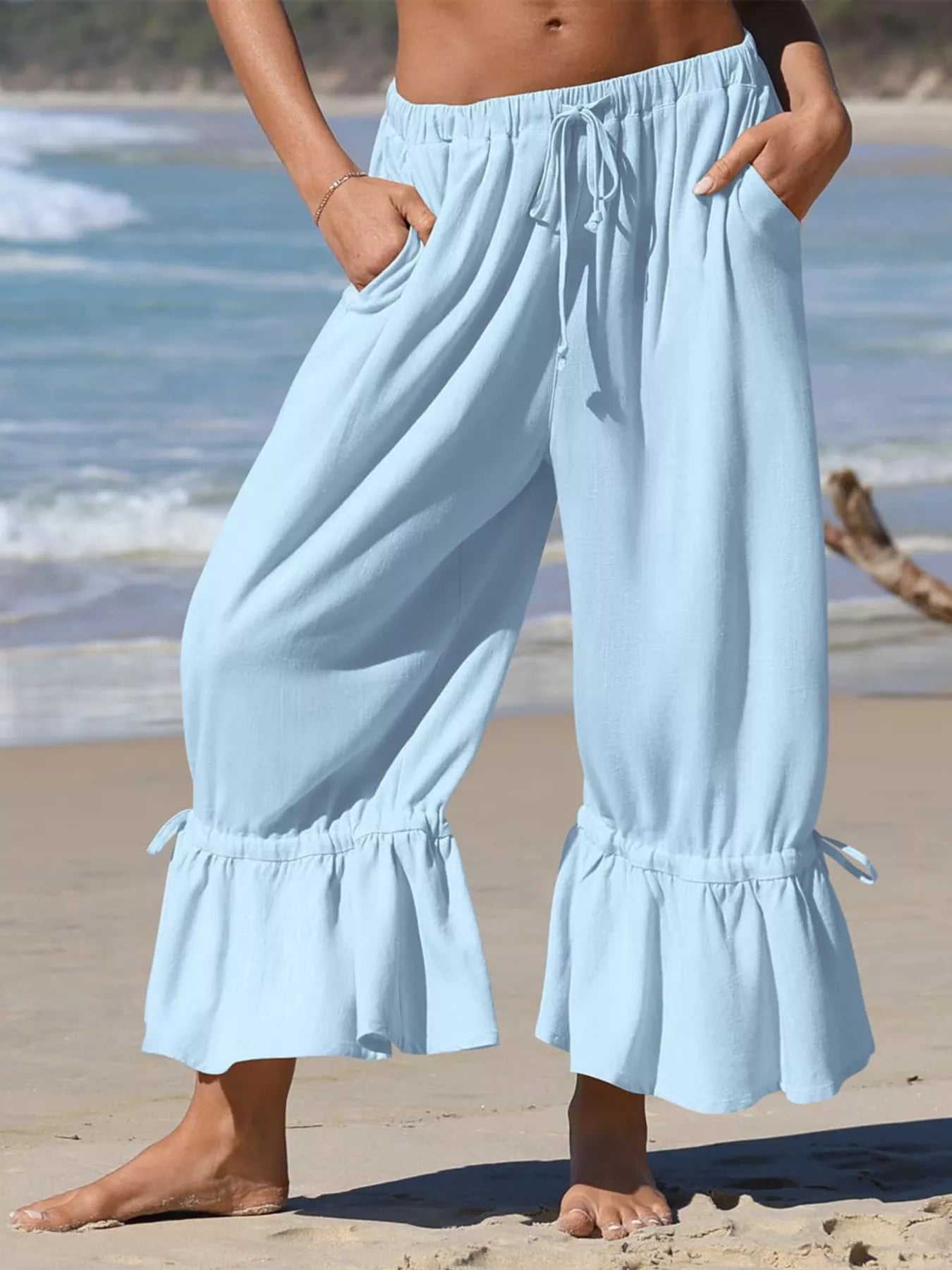 Wide-Leg Pants with Ruffle Hem