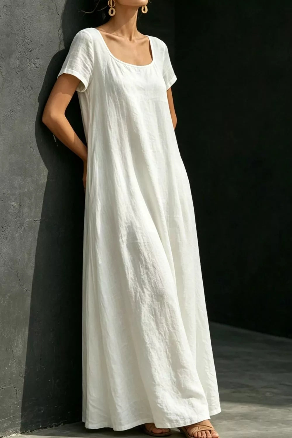 Casual Loose Short Sleeve Maxi Dress with Pockets