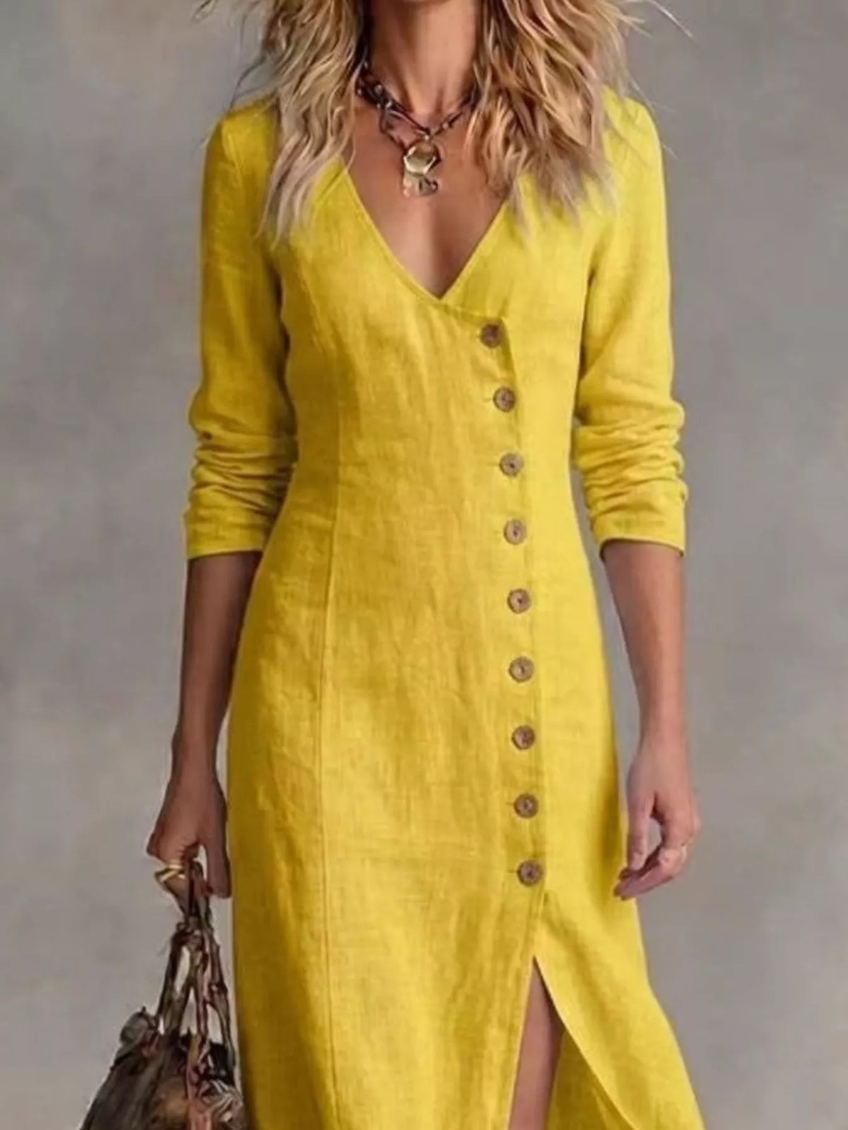 Button Front Slit Maxi Dress