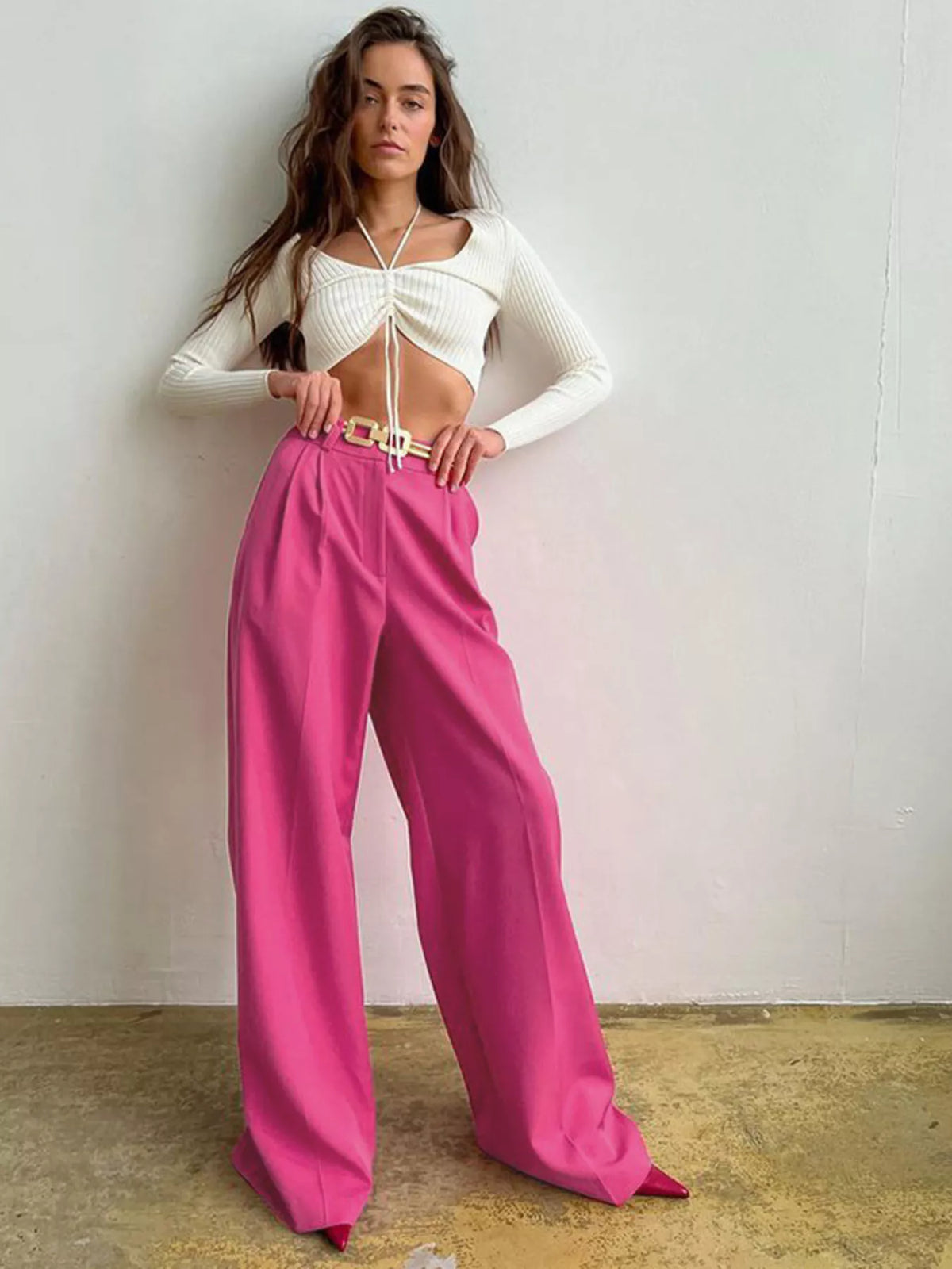 Pleated Wide Leg Pants in Blue
