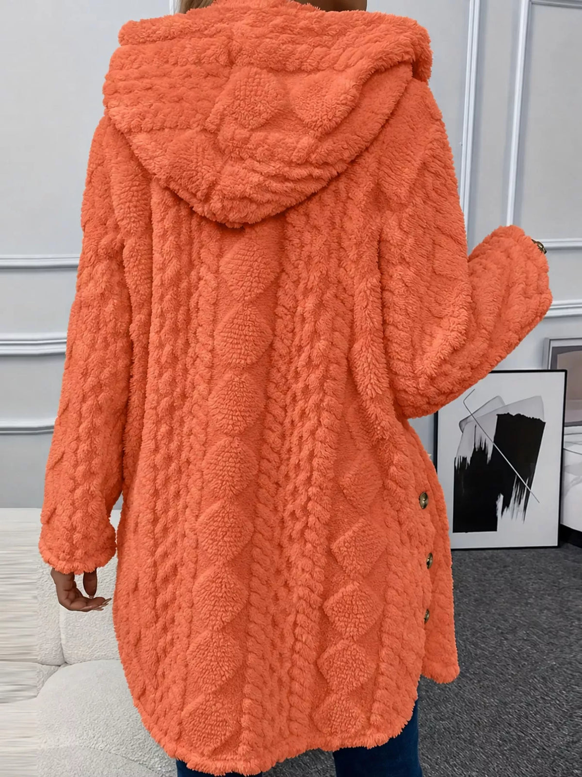 Cozy Cable-Knit Faux Fur Hooded Jacket