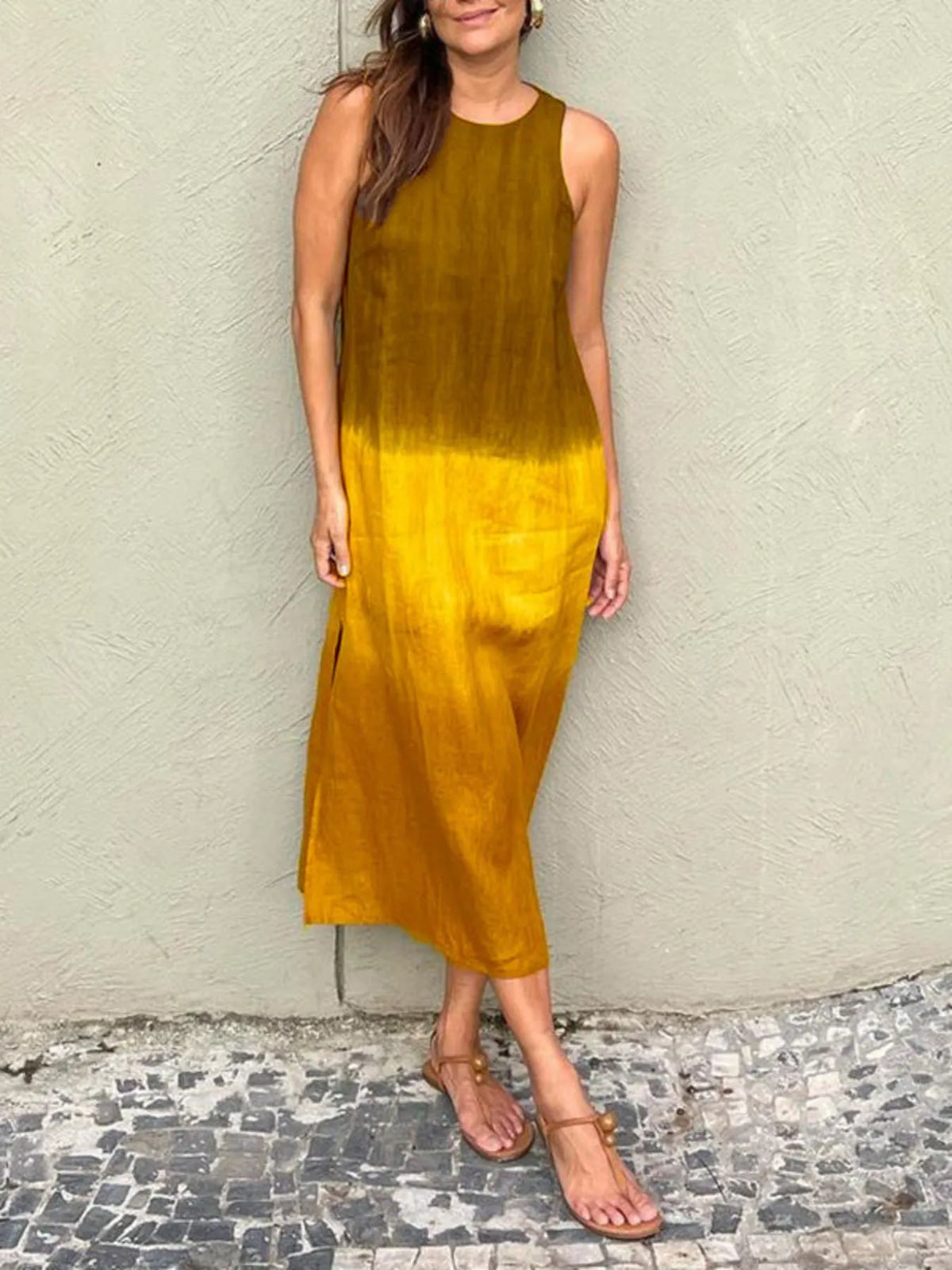 Gradient Tank Midi Dress with Side Slit