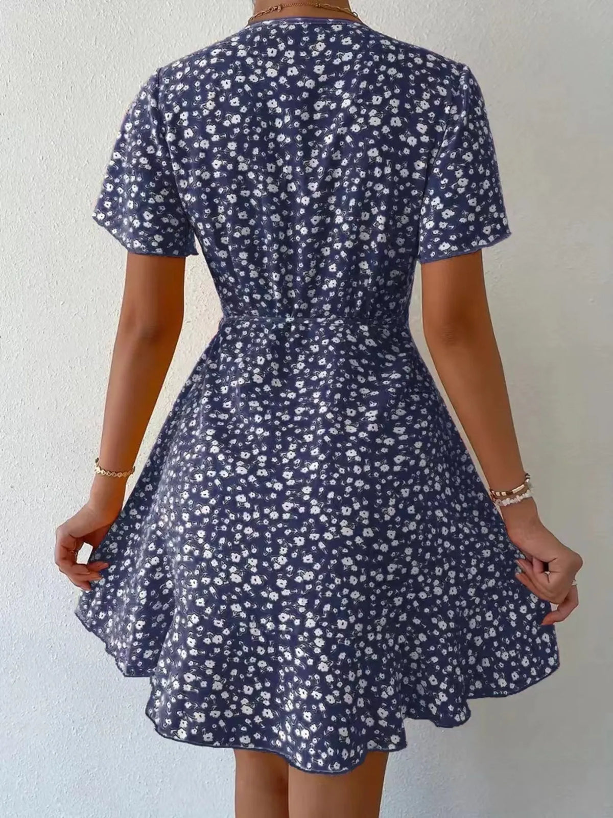 Floral Flutter Sleeve Wrap Mini Dress by Elaine