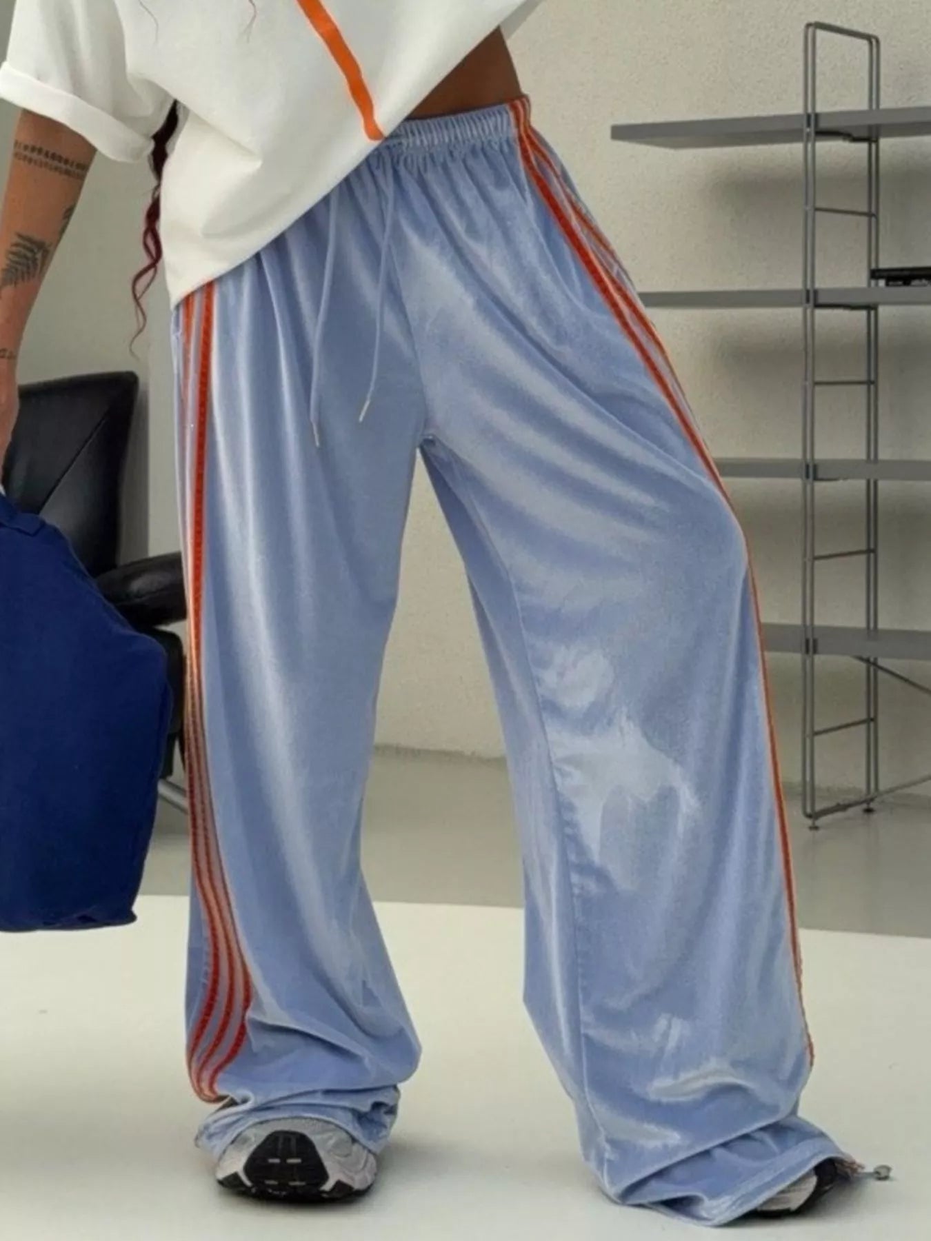 Velvet Wide-Leg Drawstring Pants