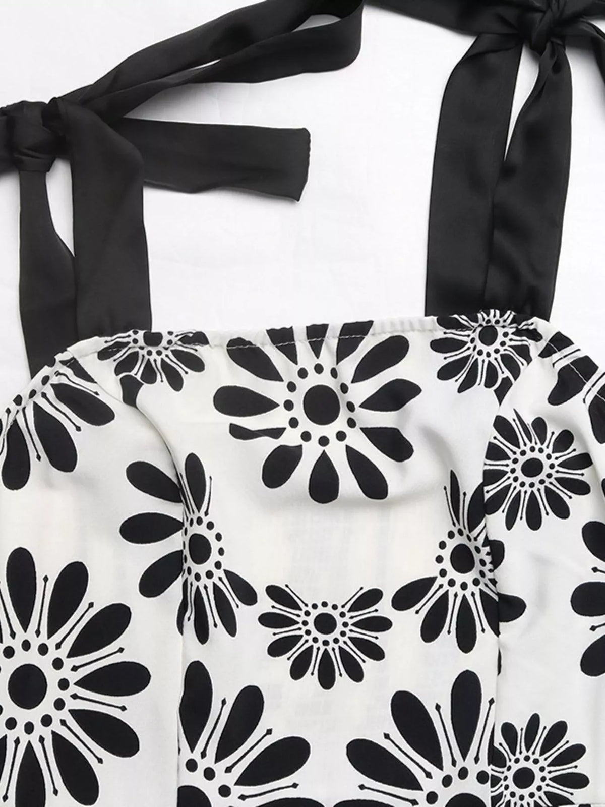 Floral Tie Strap Maxi Dress in Black