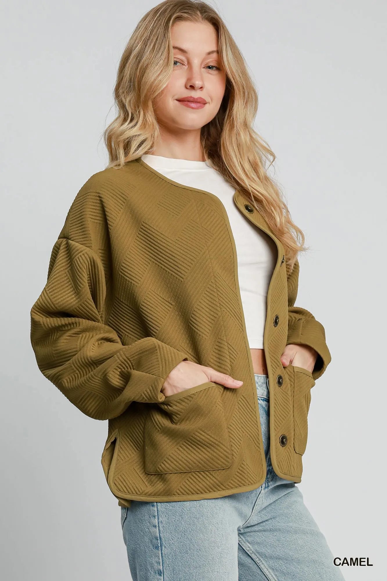 Umgee Textured Jacquard Jacket in Camel