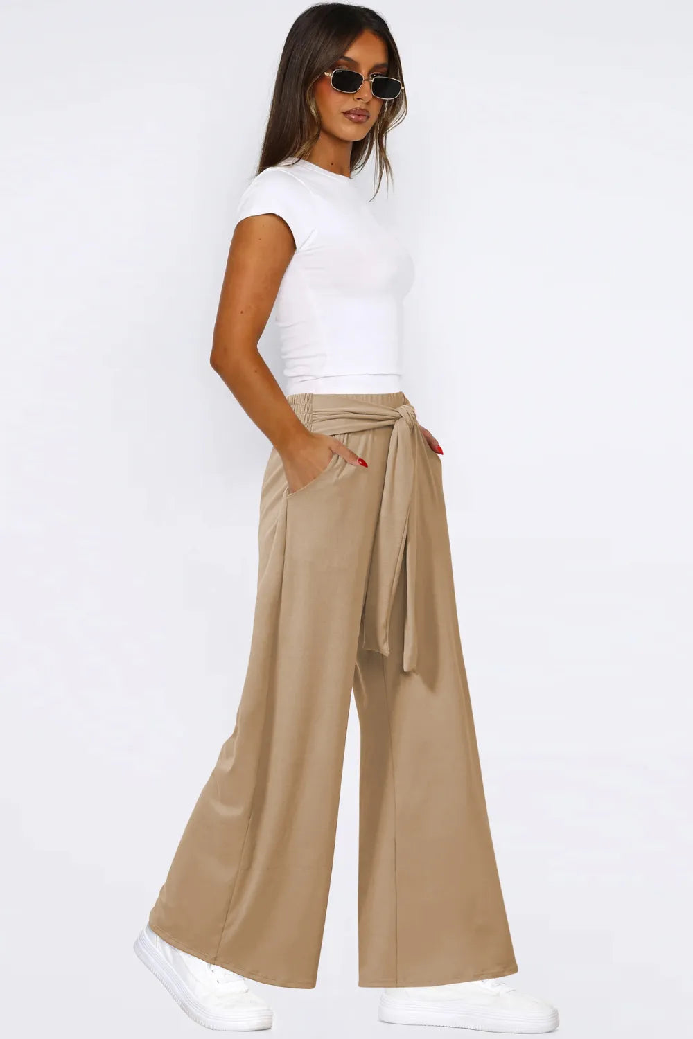 Tied-Waist Wide-Leg Pants